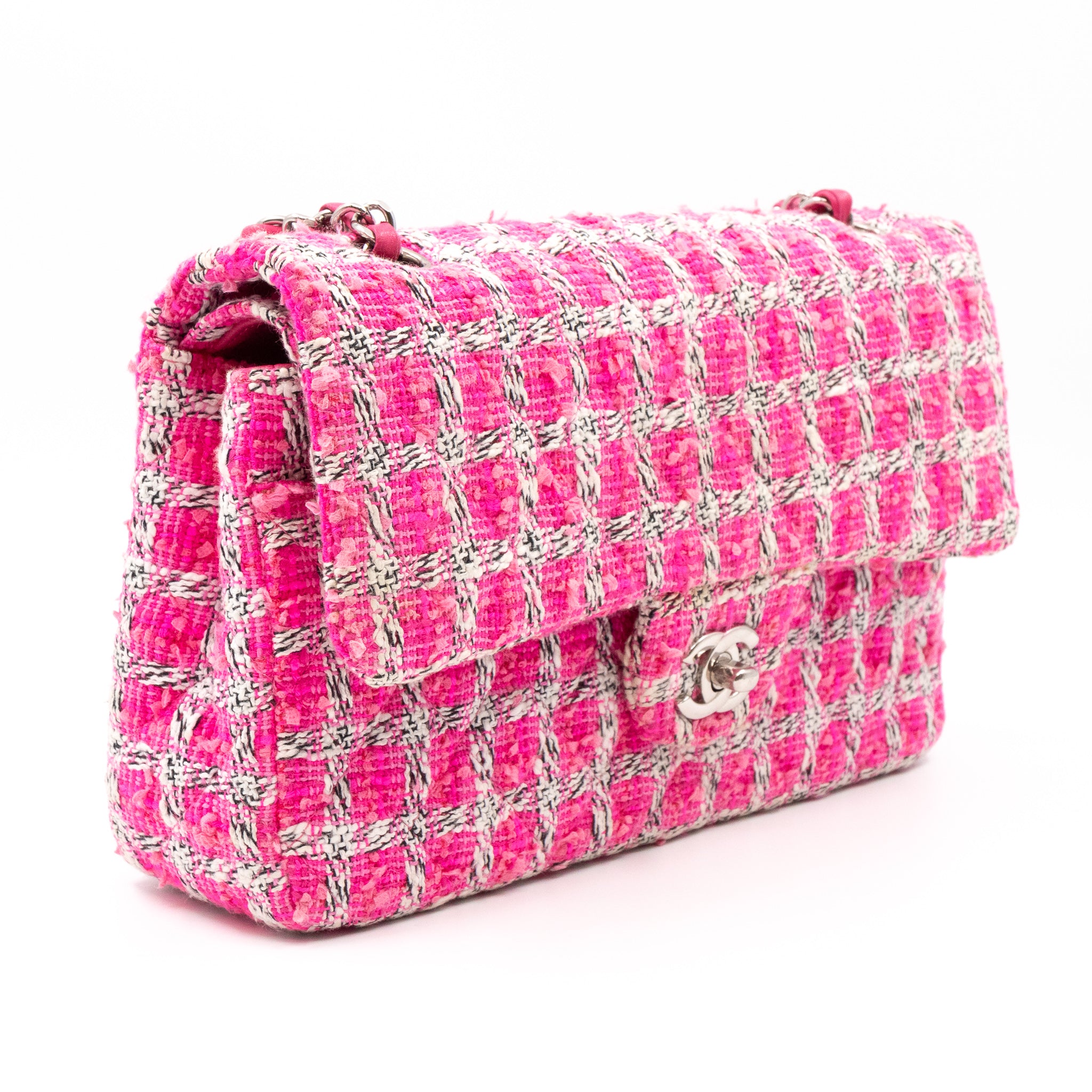 Classic Double Flap Bag Medium Tweed Pink