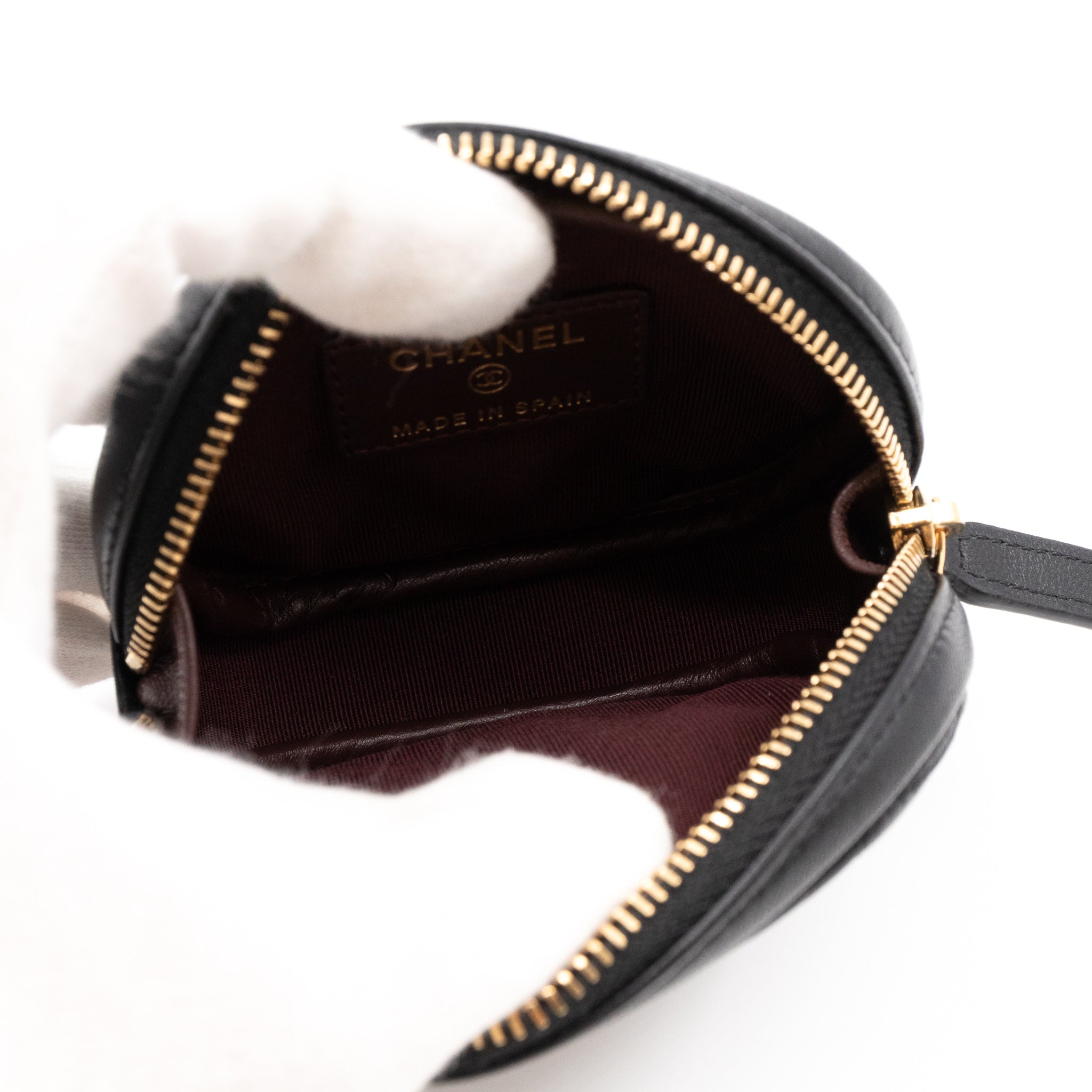 Zip Around Round Coin Purse Black Leather