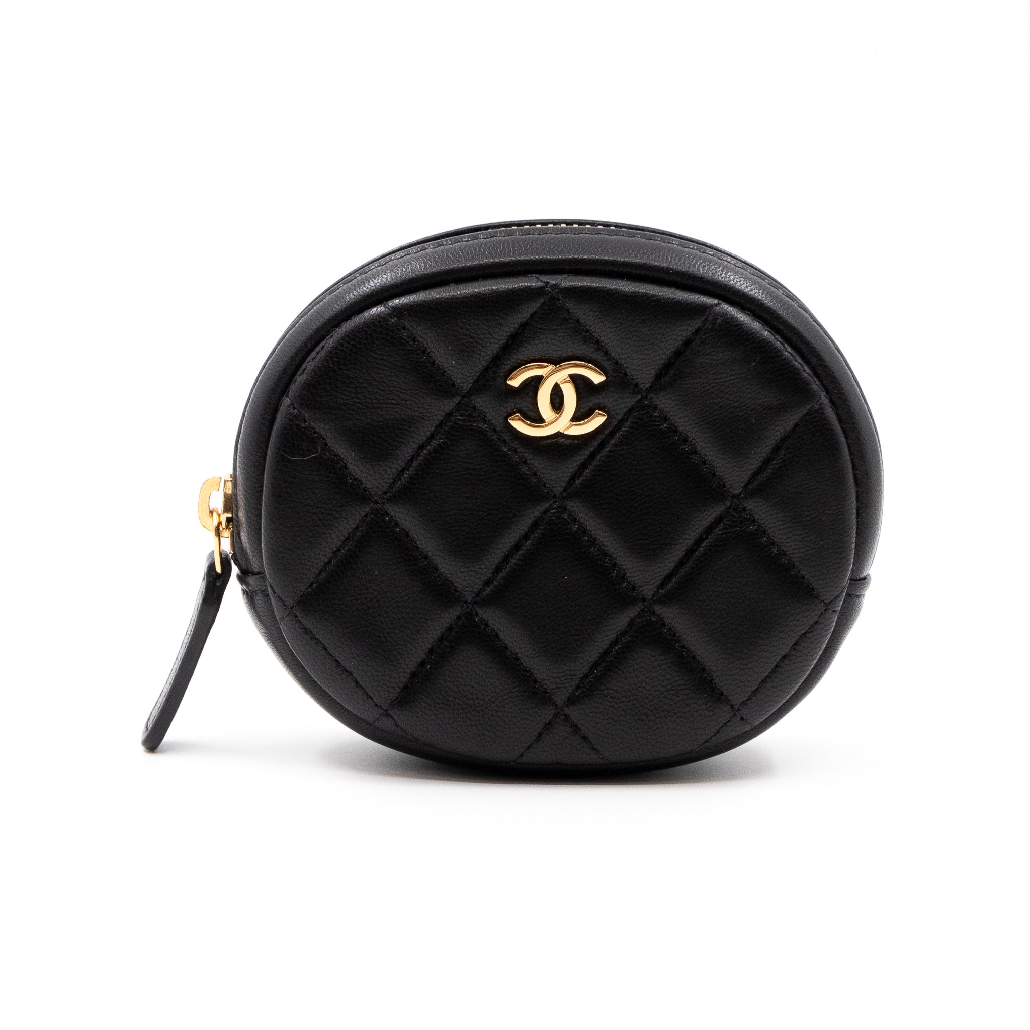 Zip Around Round Coin Purse Black Leather