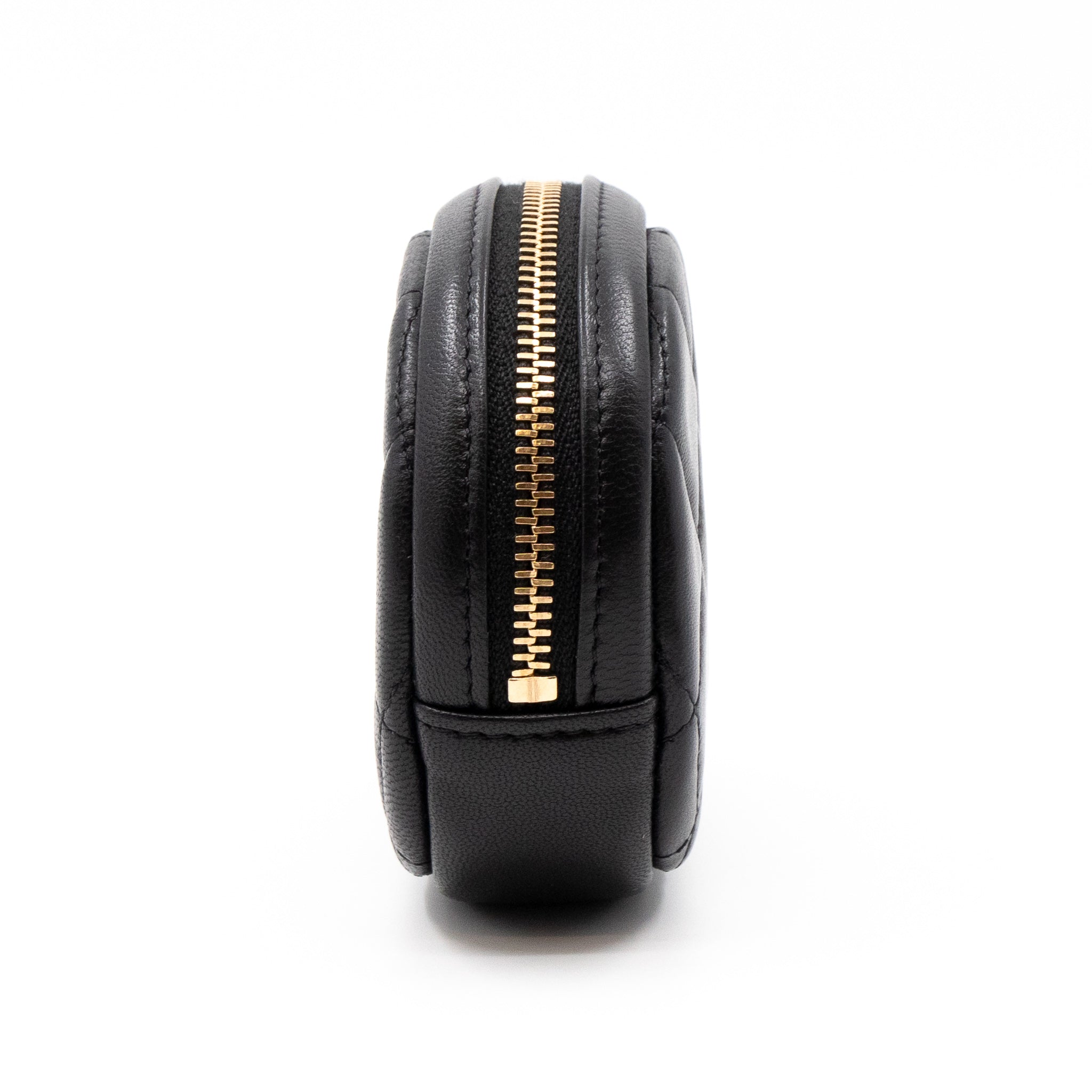Zip Around Round Coin Purse Black Leather