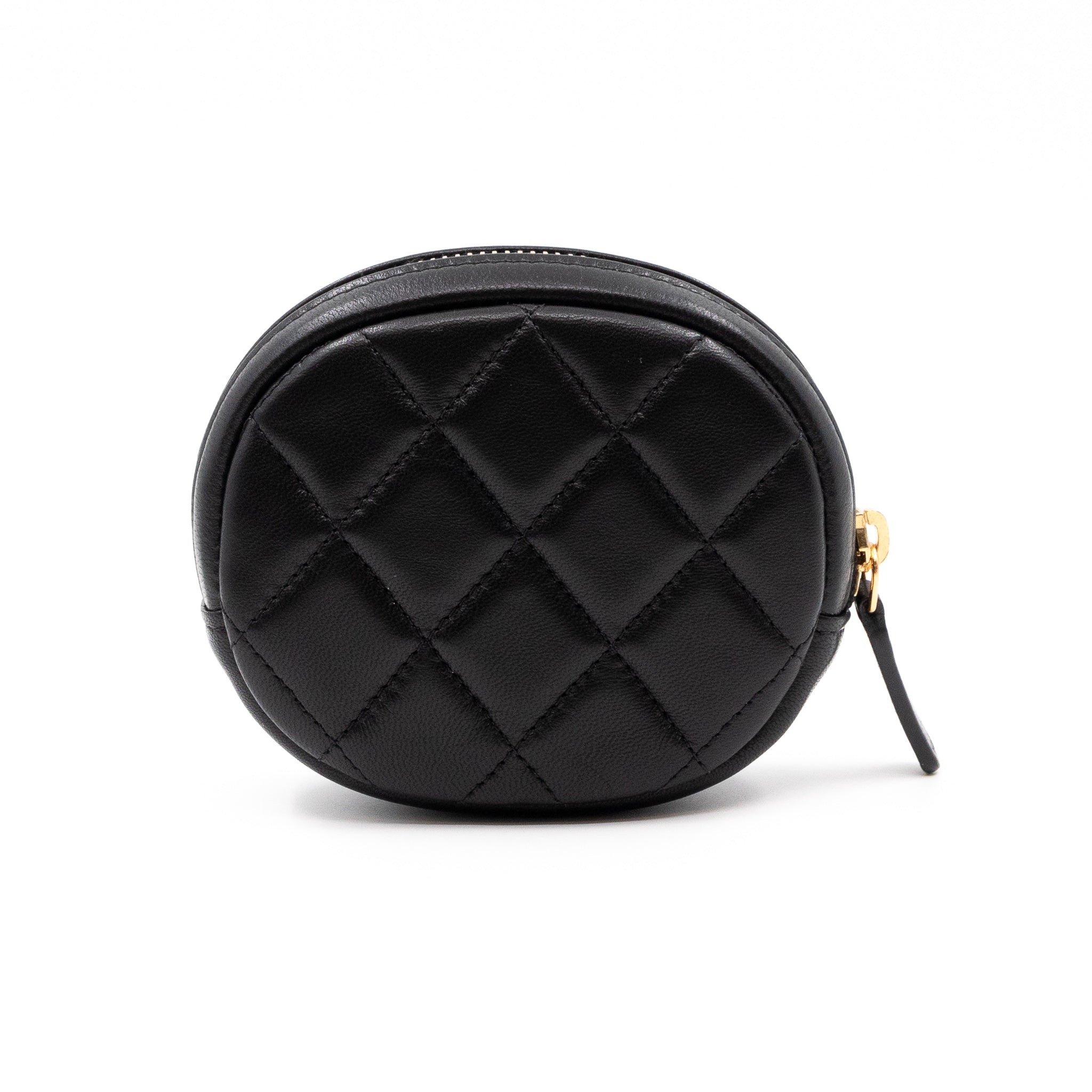 Zip Around Round Coin Purse Black Leather