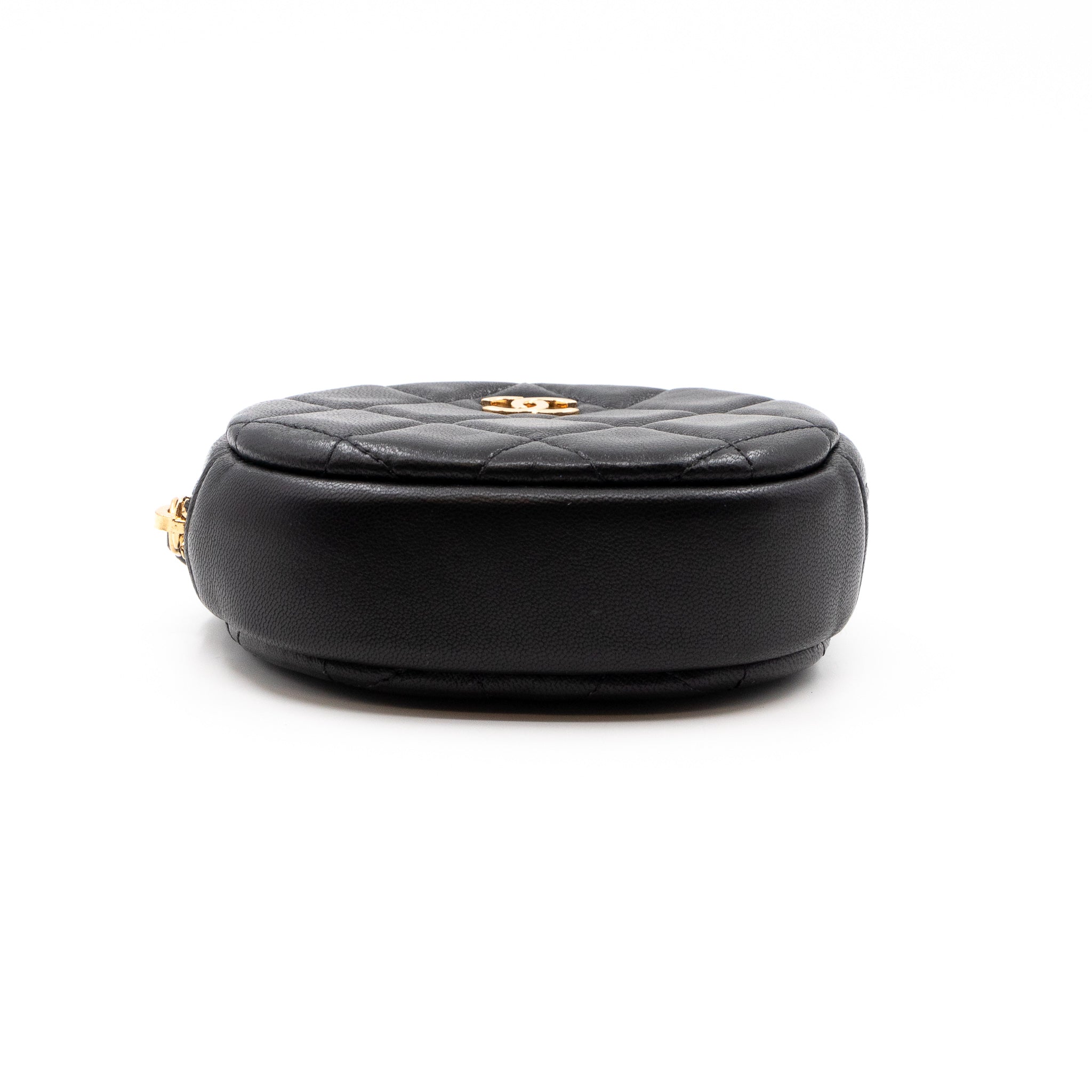 Zip Around Round Coin Purse Black Leather