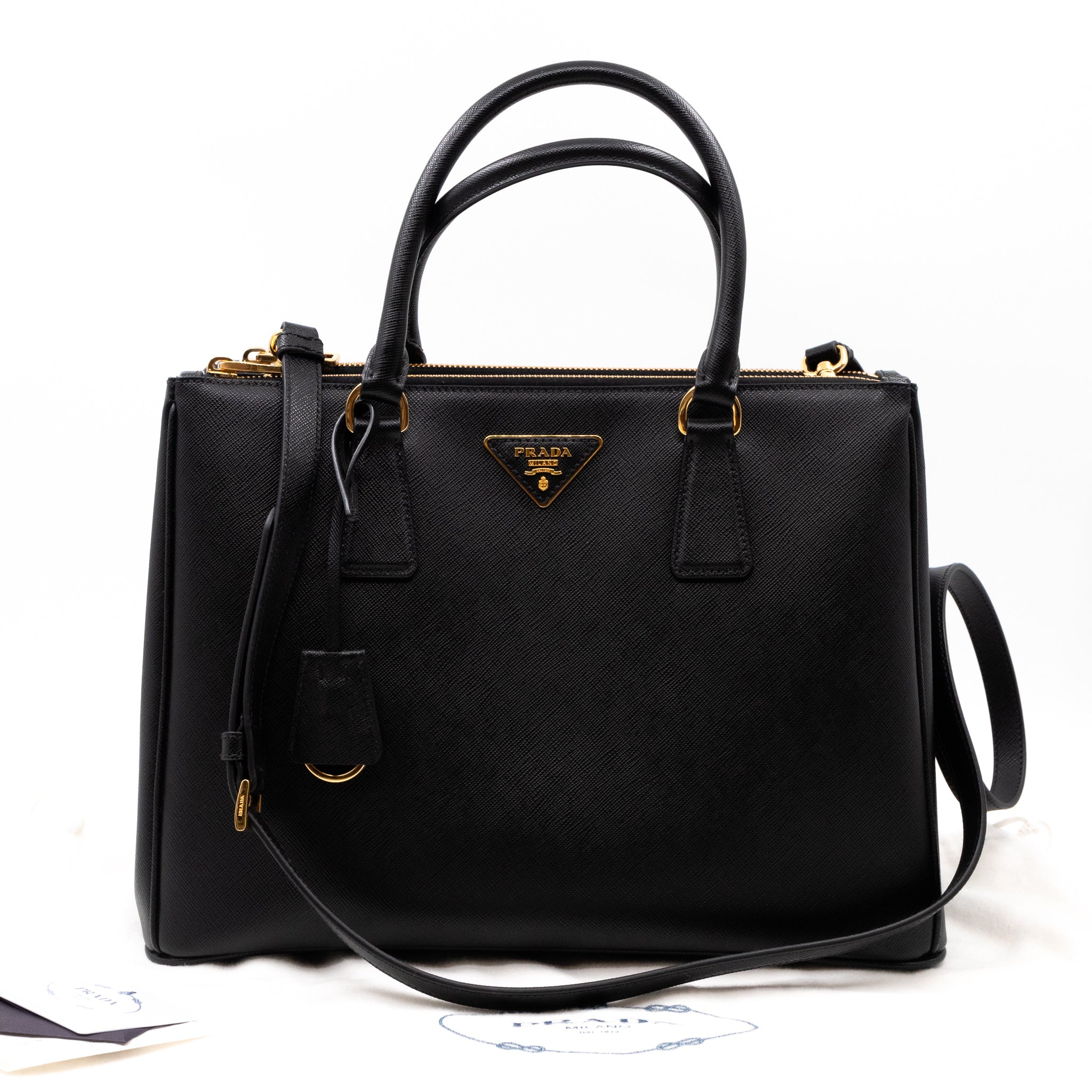 Galleria Large Double Zip Black Saffiano