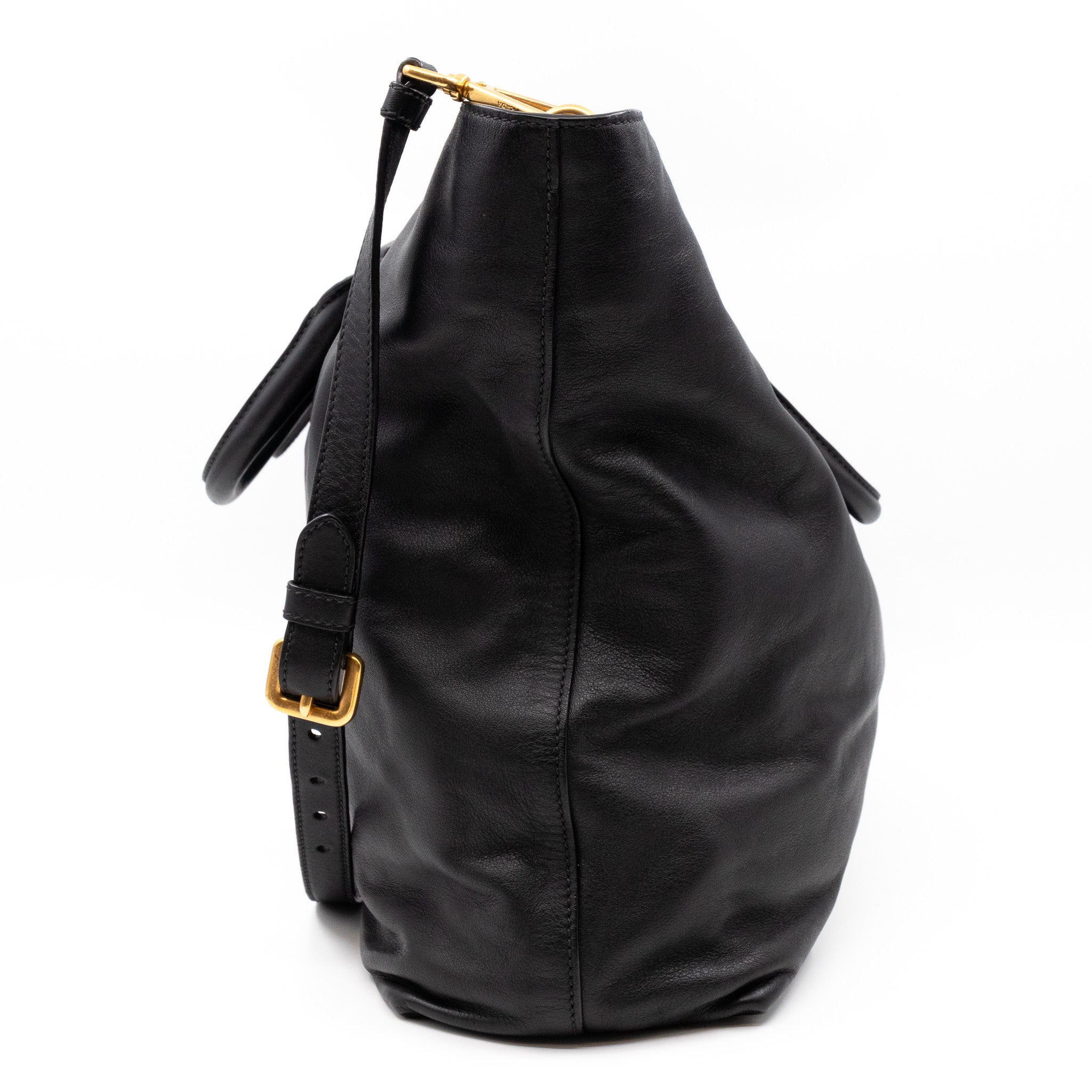 Large Shopping Tote Black Leather