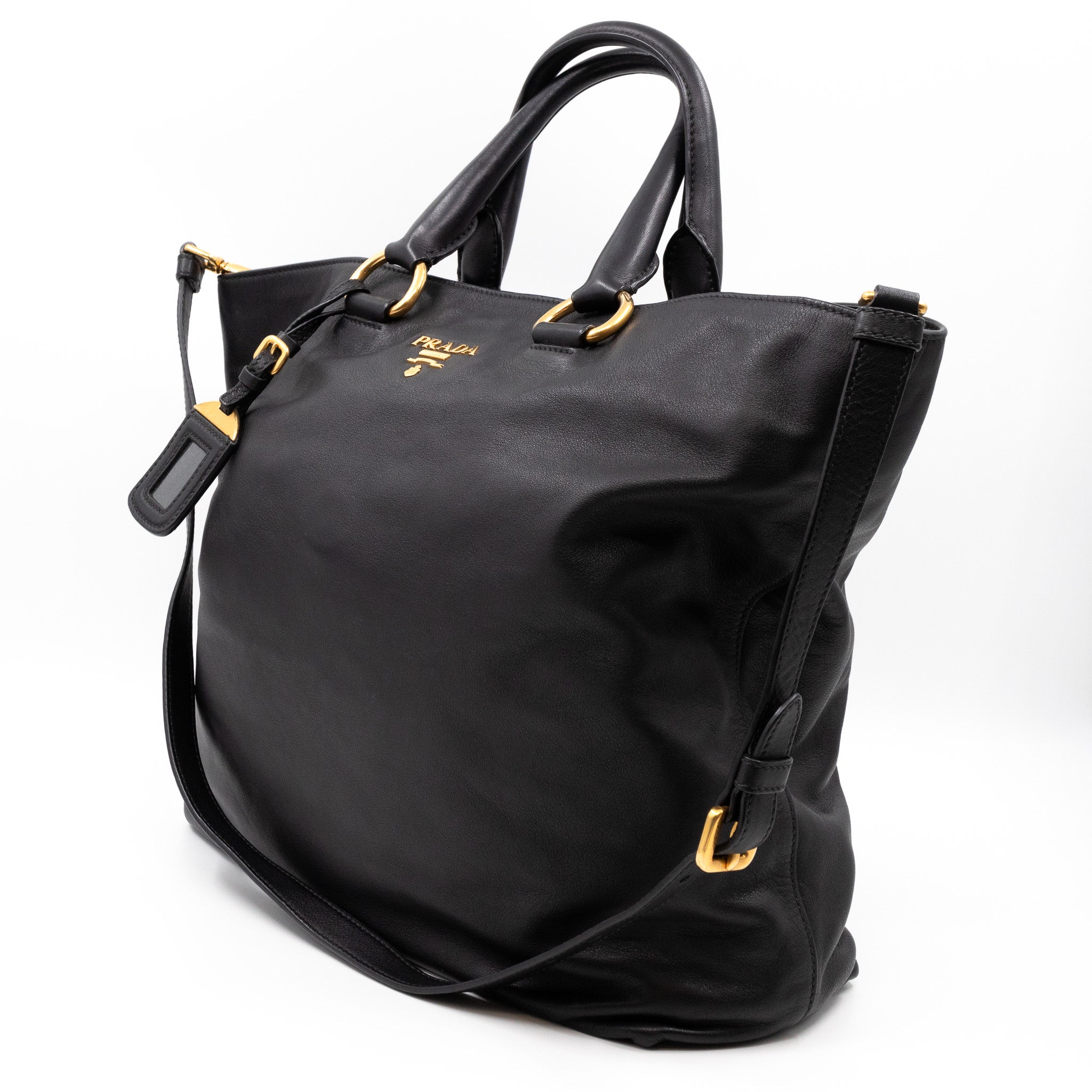 Large Shopping Tote Black Leather