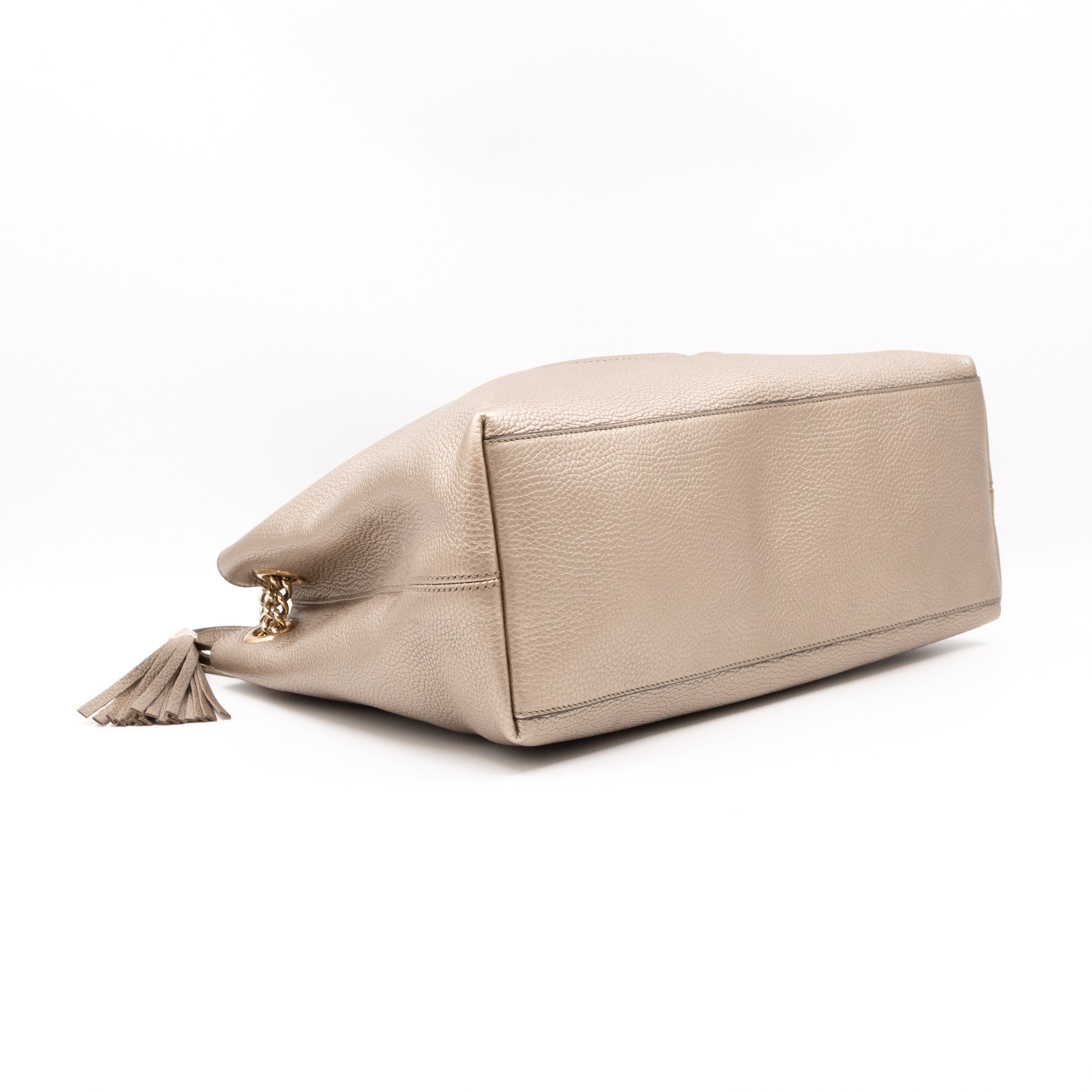 Soho Tassel Chain Tote Metallic Champagne Leather