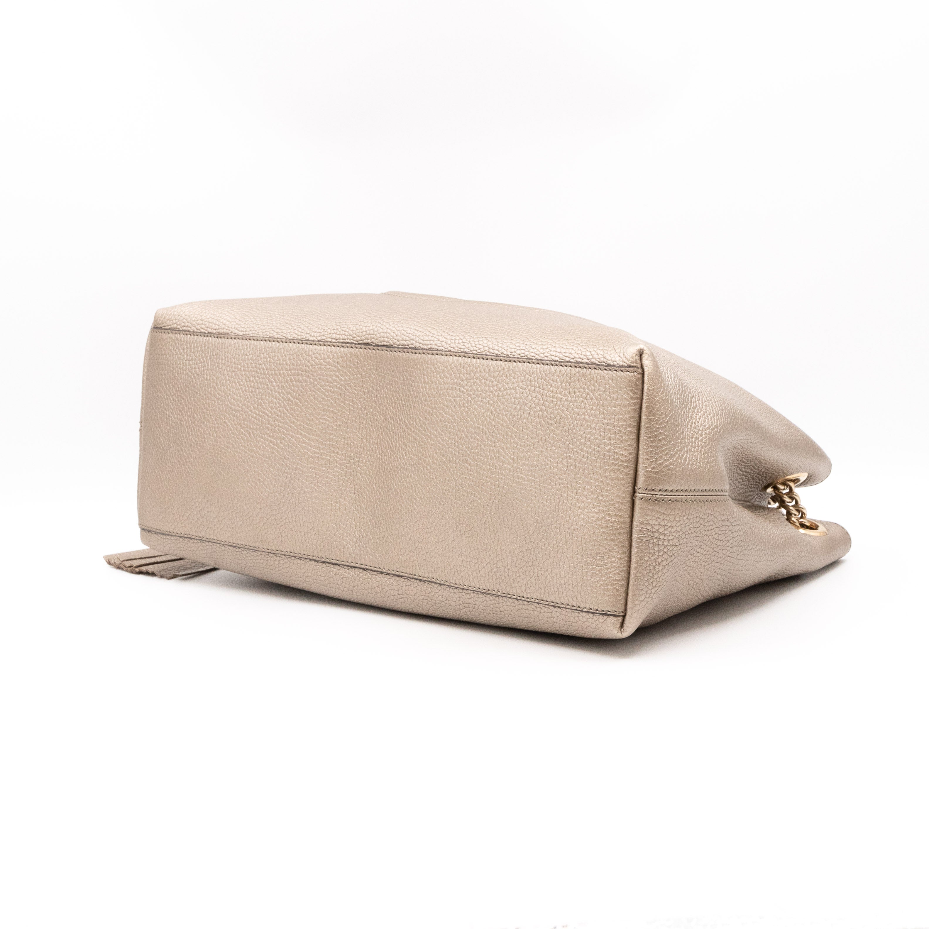 Soho Tassel Chain Tote Metallic Champagne Leather