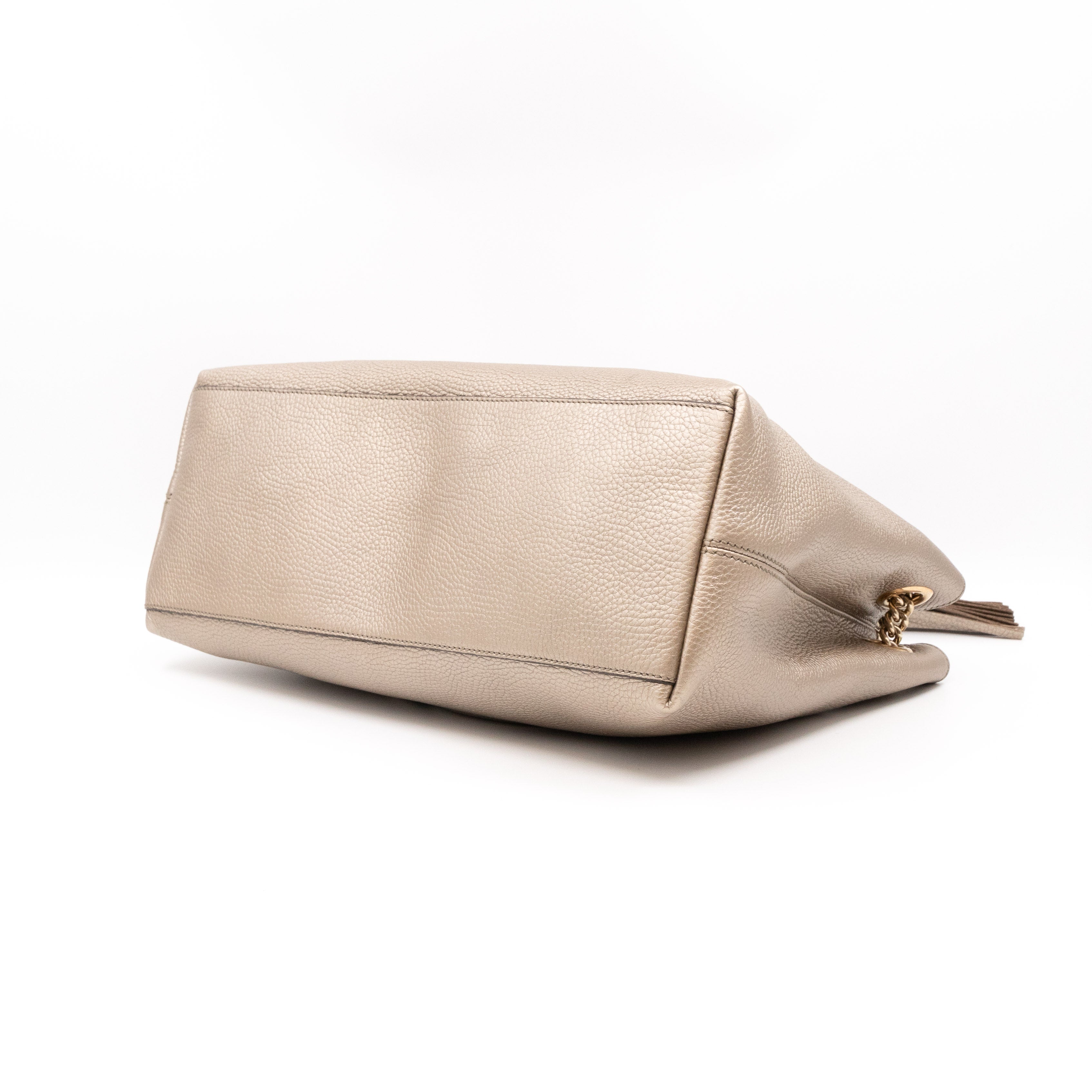 Soho Tassel Chain Tote Metallic Champagne Leather