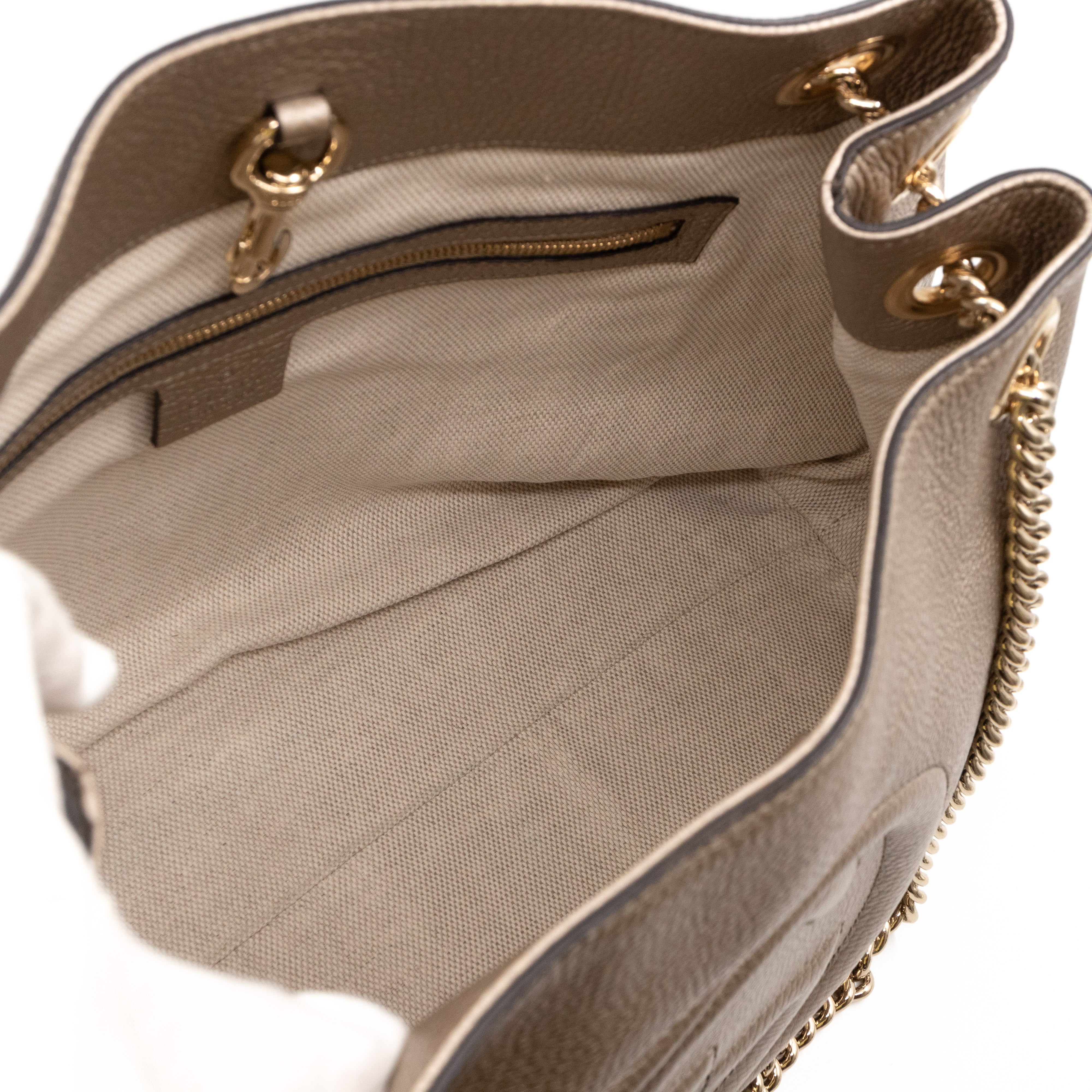 Soho Tassel Chain Tote Metallic Champagne Leather