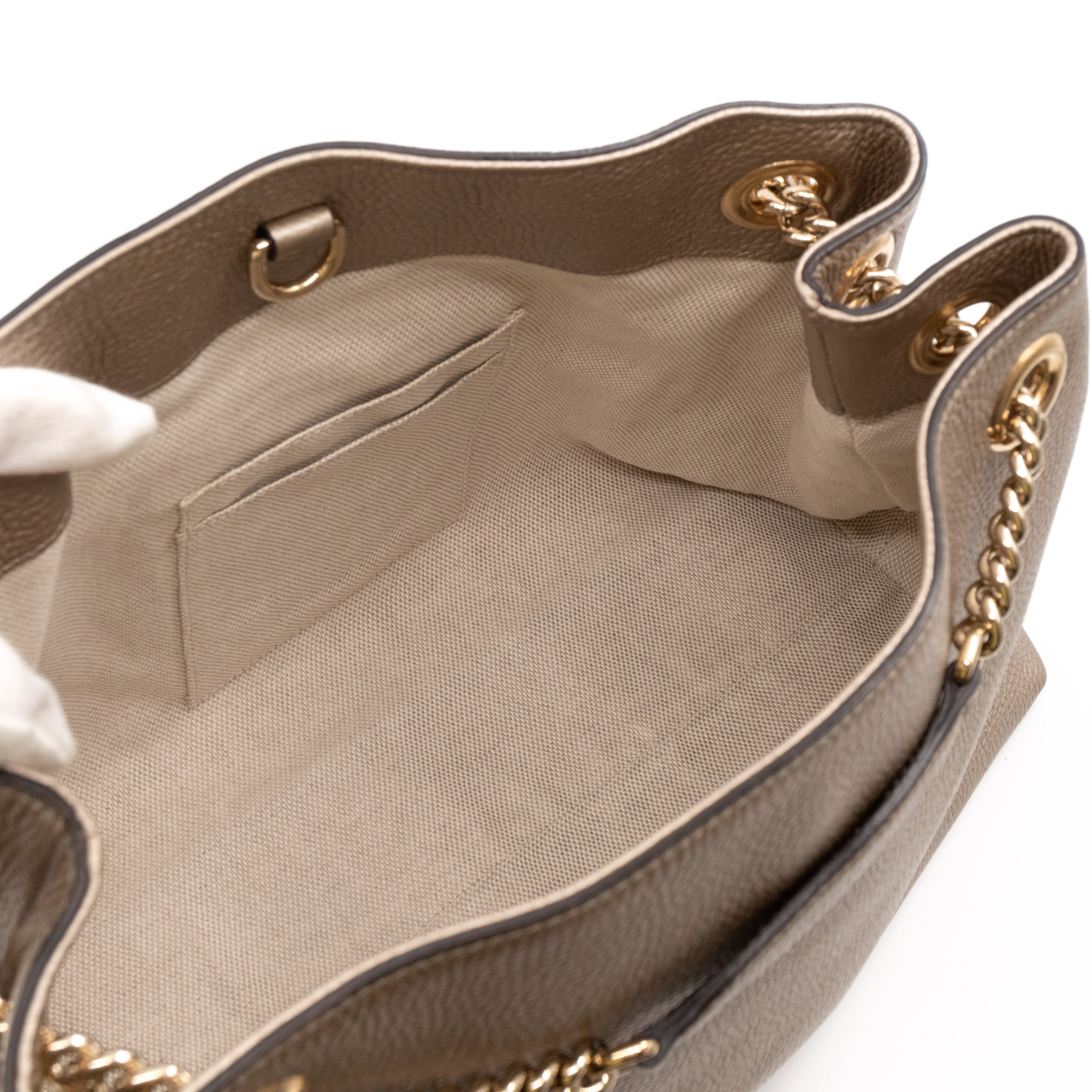 Soho Tassel Chain Tote Metallic Champagne Leather