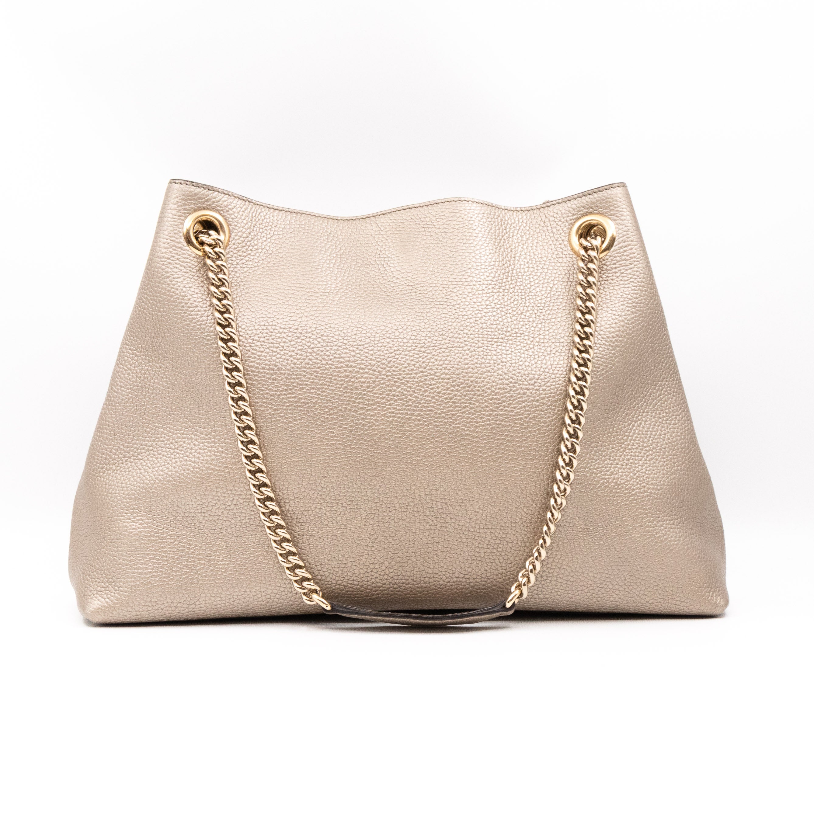 Soho Tassel Chain Tote Metallic Champagne Leather