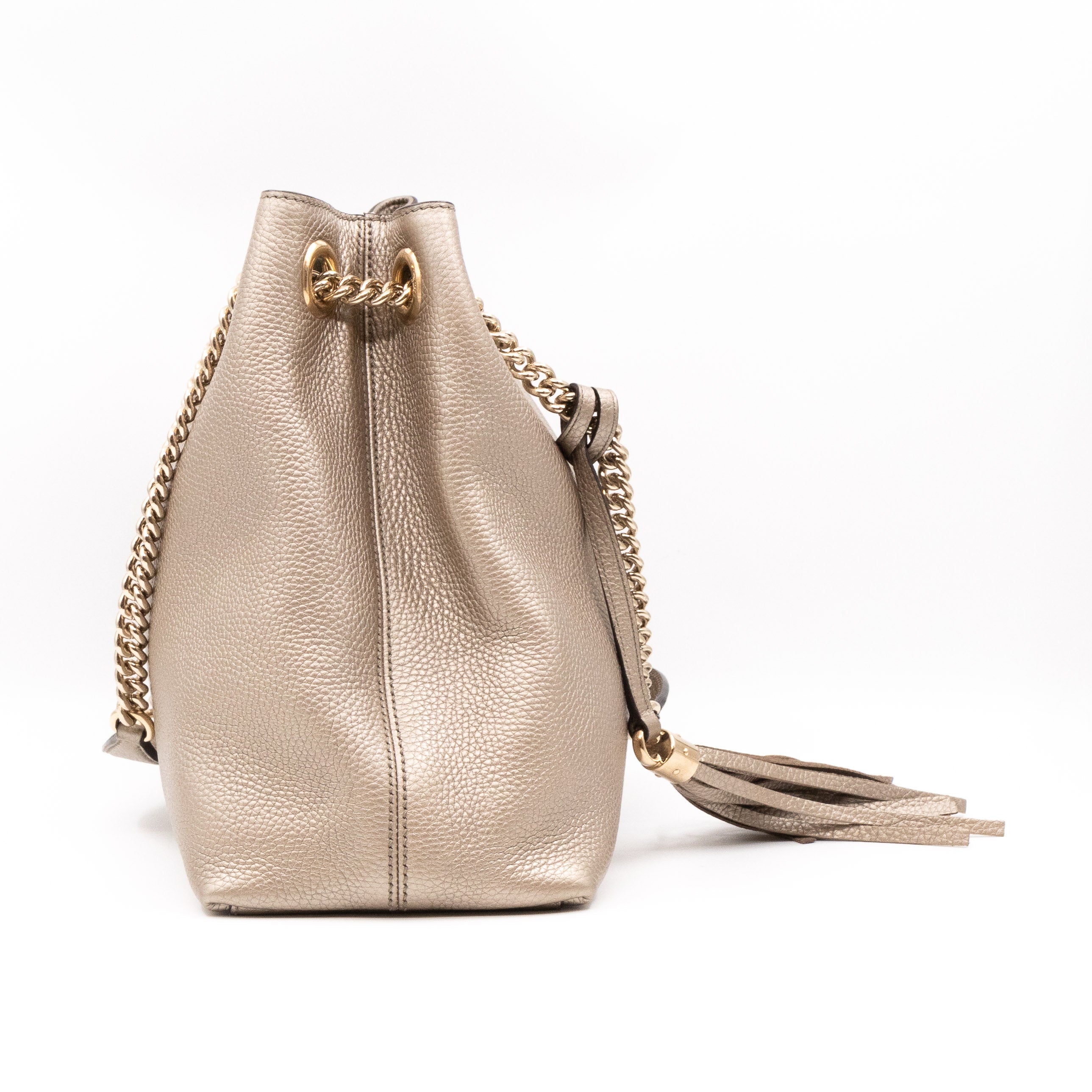 Soho Tassel Chain Tote Metallic Champagne Leather