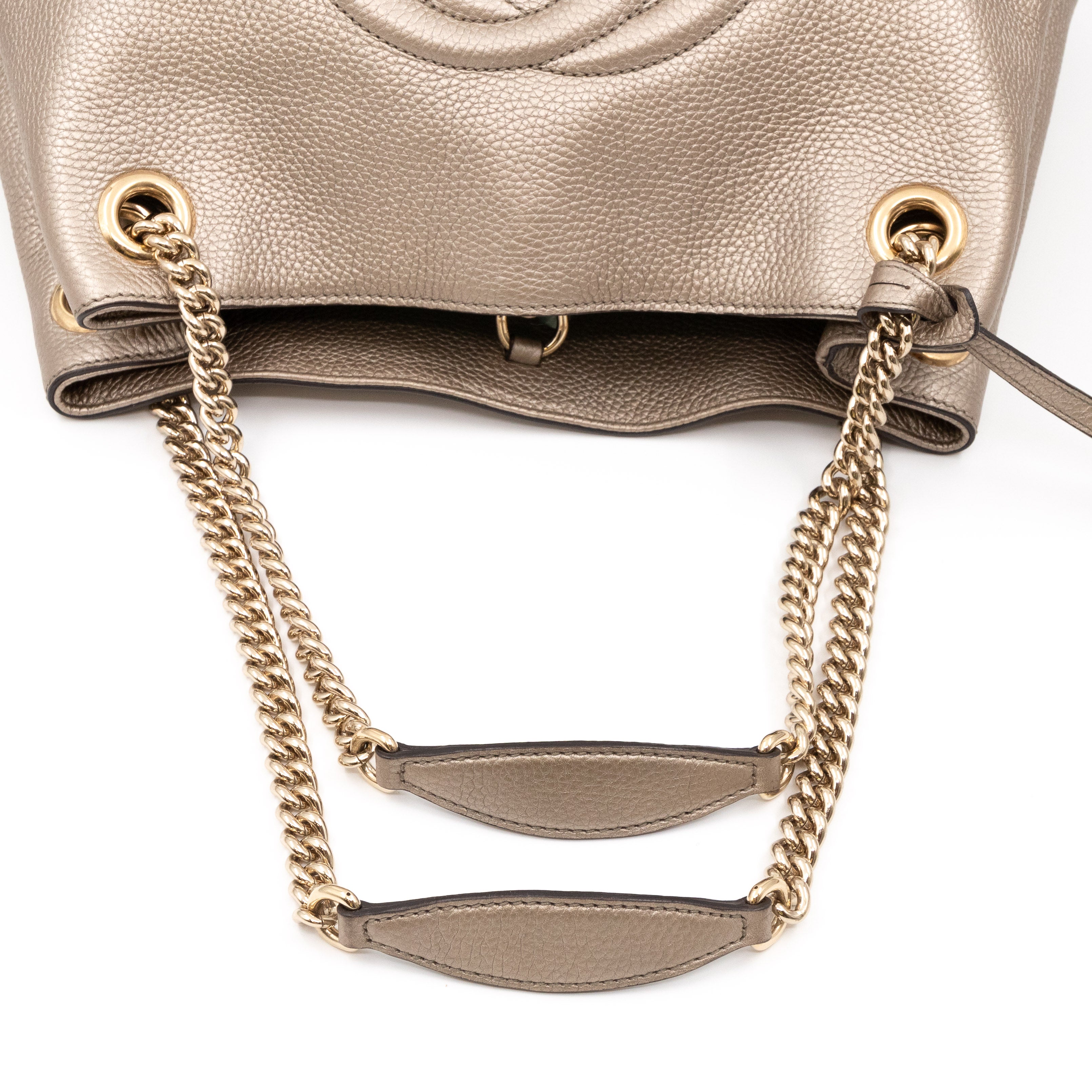 Soho Tassel Chain Tote Metallic Champagne Leather