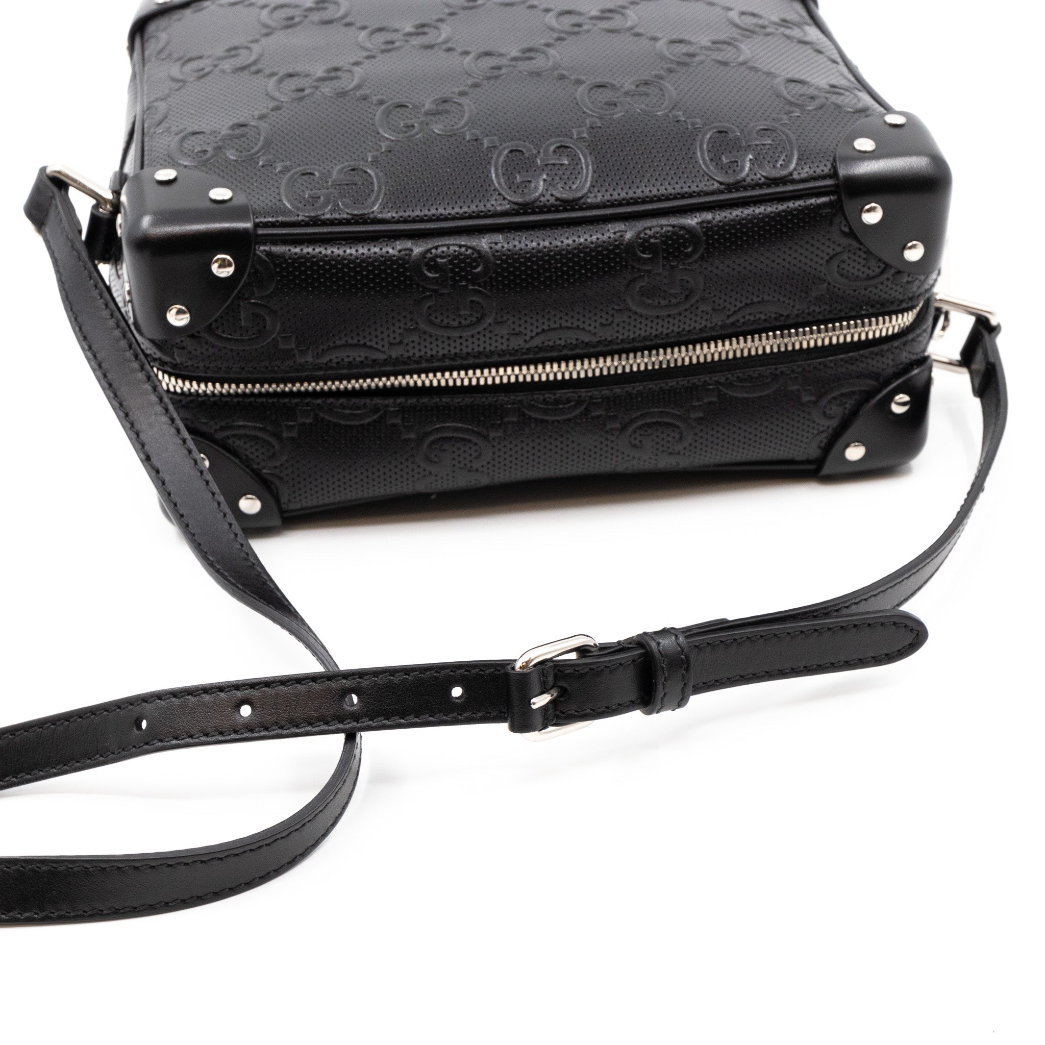 GG Embossed Trunk Bag Black Leather