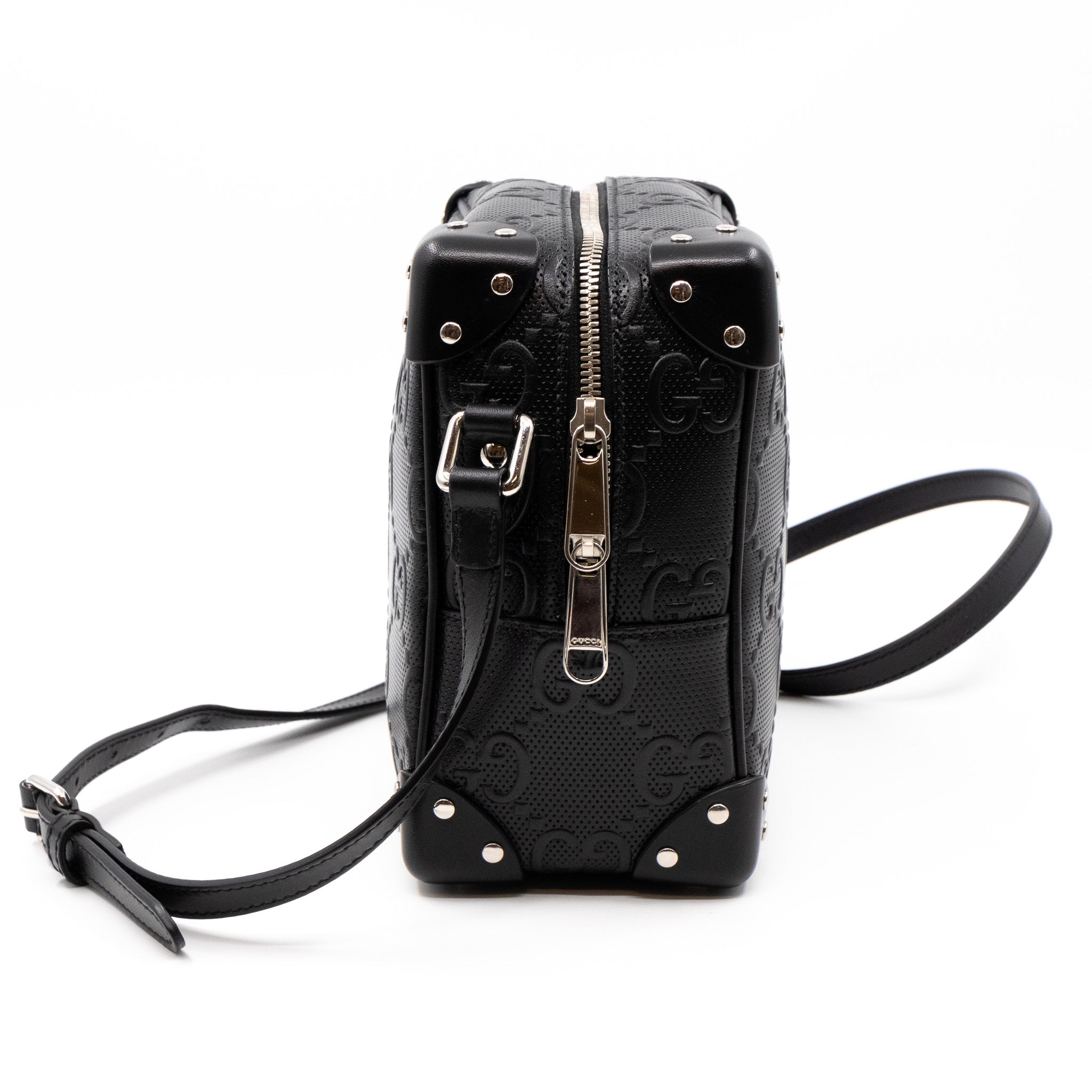 GG Embossed Trunk Bag Black Leather