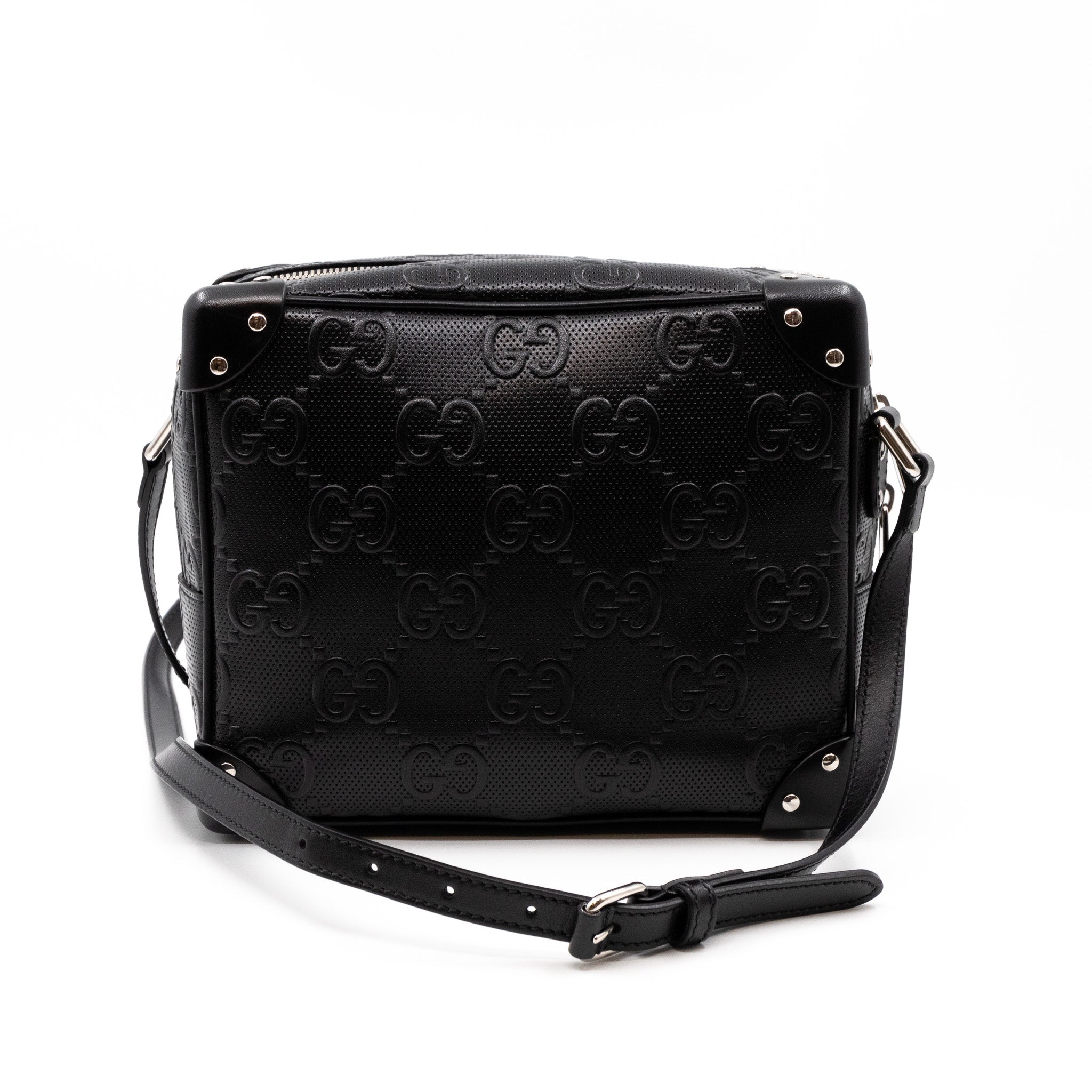 GG Embossed Trunk Bag Black Leather