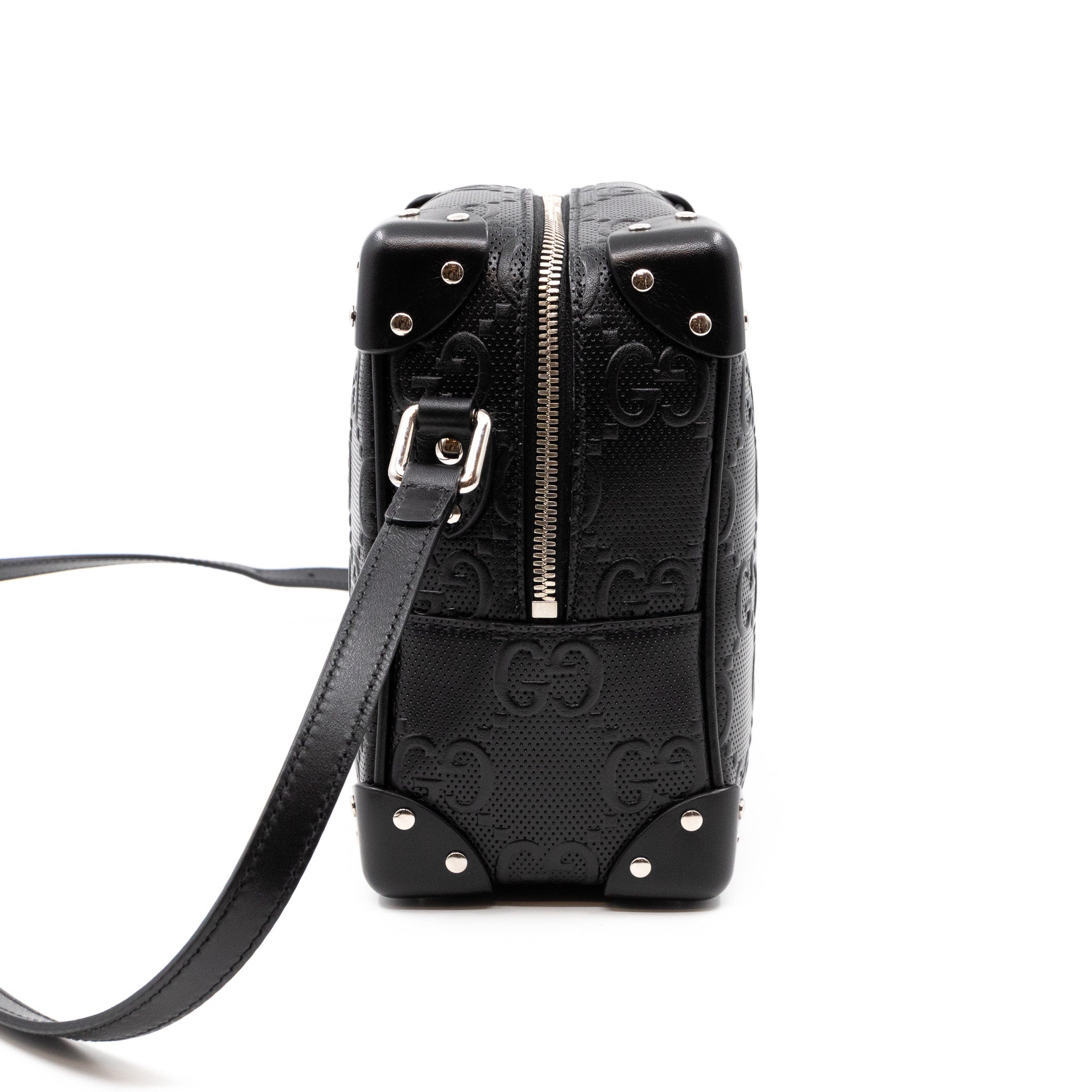 GG Embossed Trunk Bag Black Leather