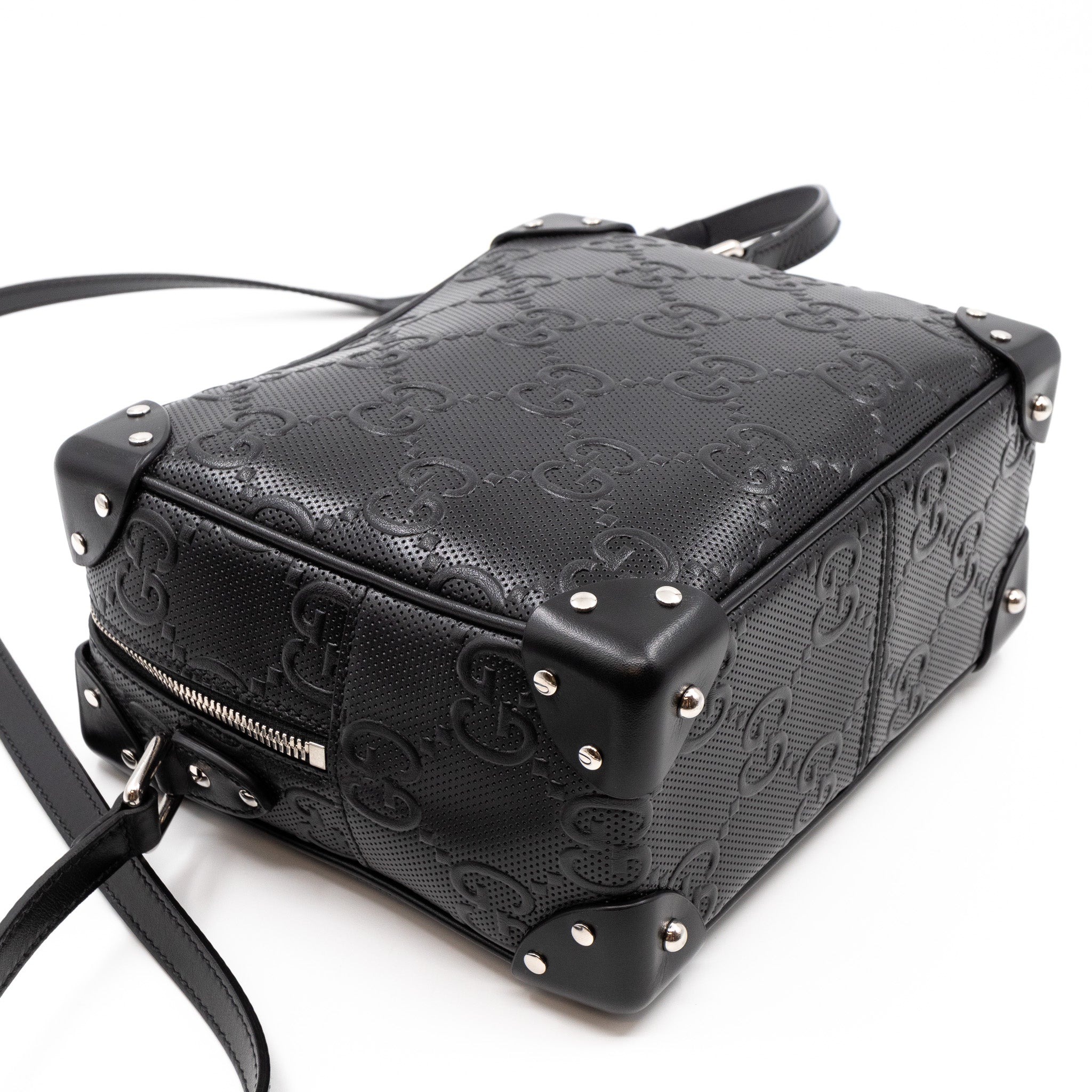 GG Embossed Trunk Bag Black Leather