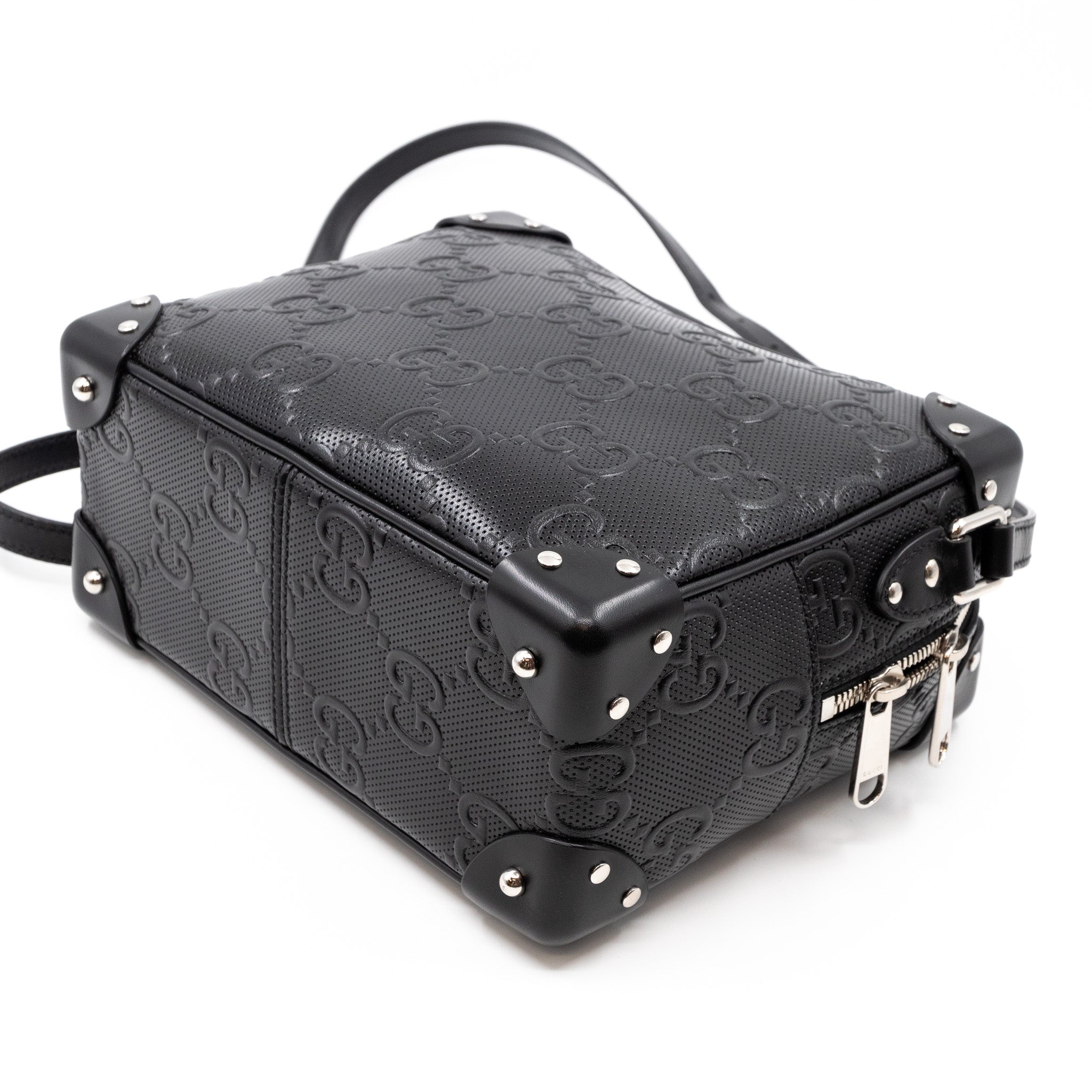 GG Embossed Trunk Bag Black Leather