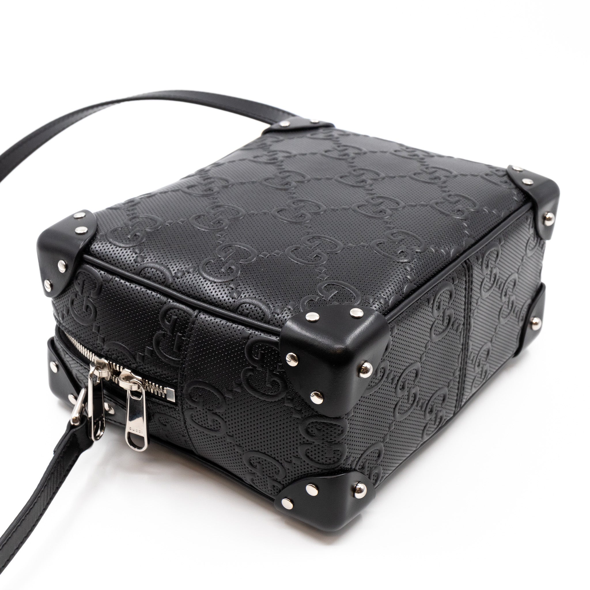 GG Embossed Trunk Bag Black Leather