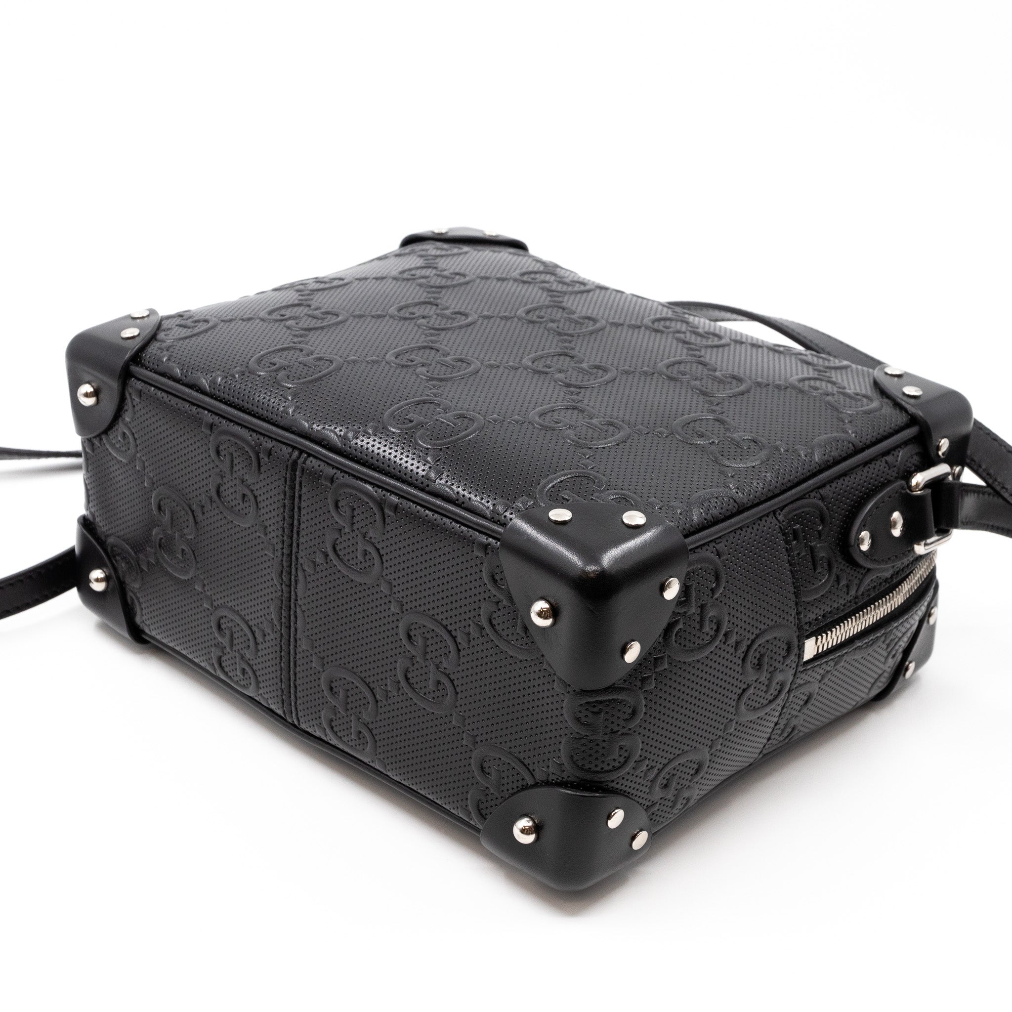 GG Embossed Trunk Bag Black Leather