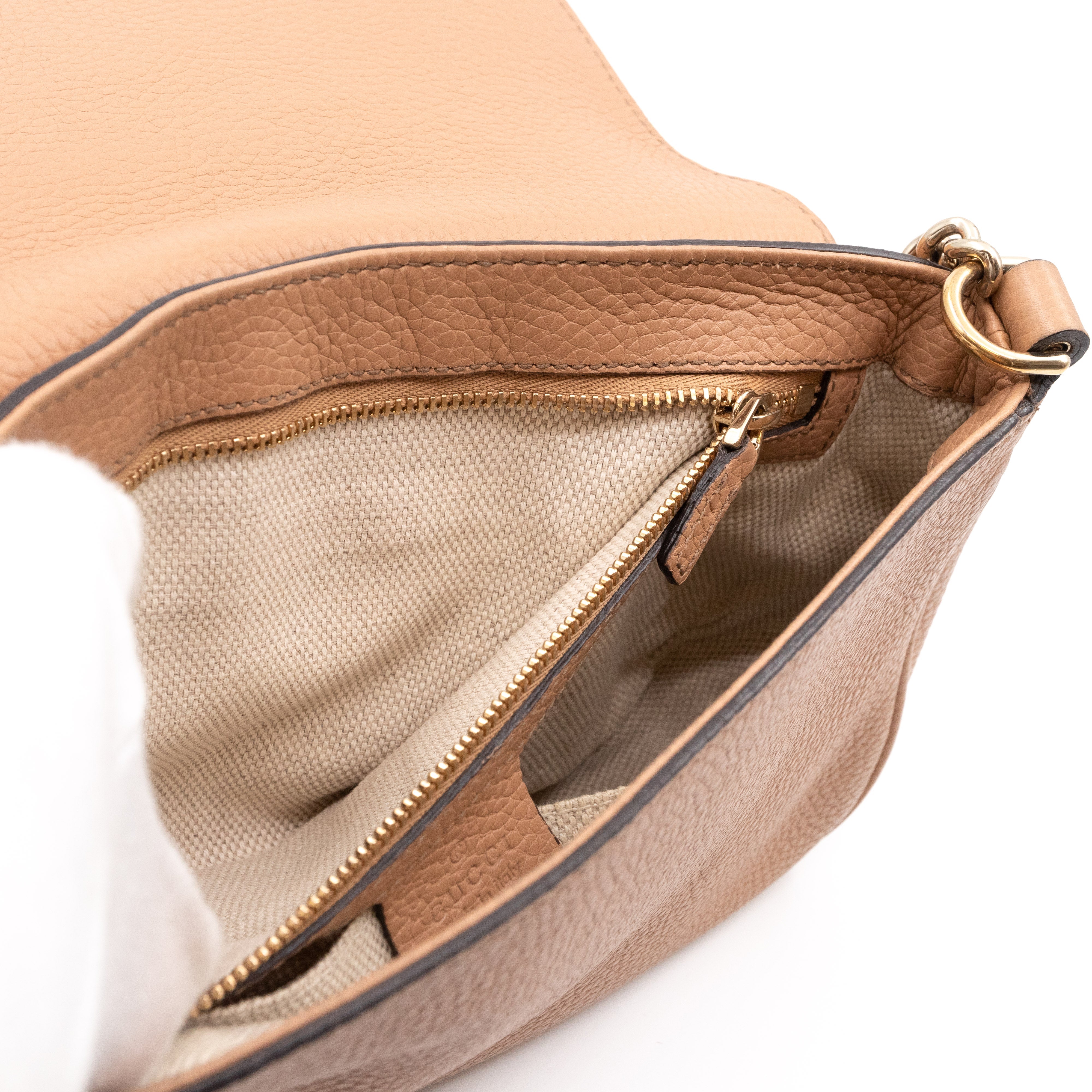 Soho Flap Chain Bag Beige Leather