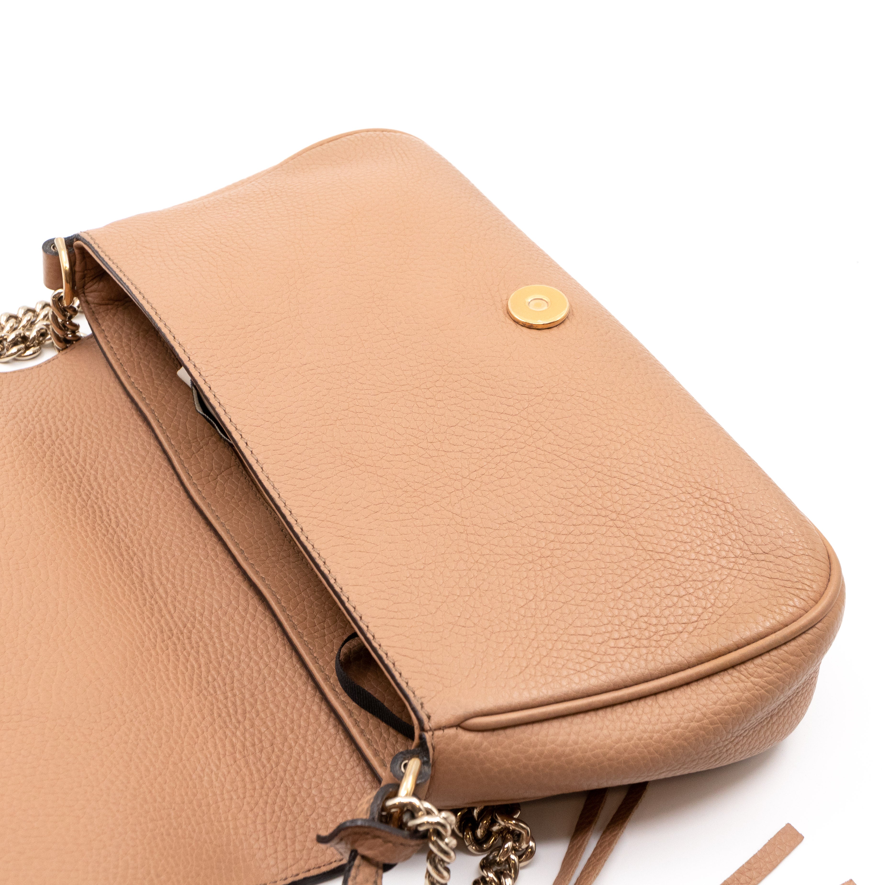 Soho Flap Chain Bag Beige Leather