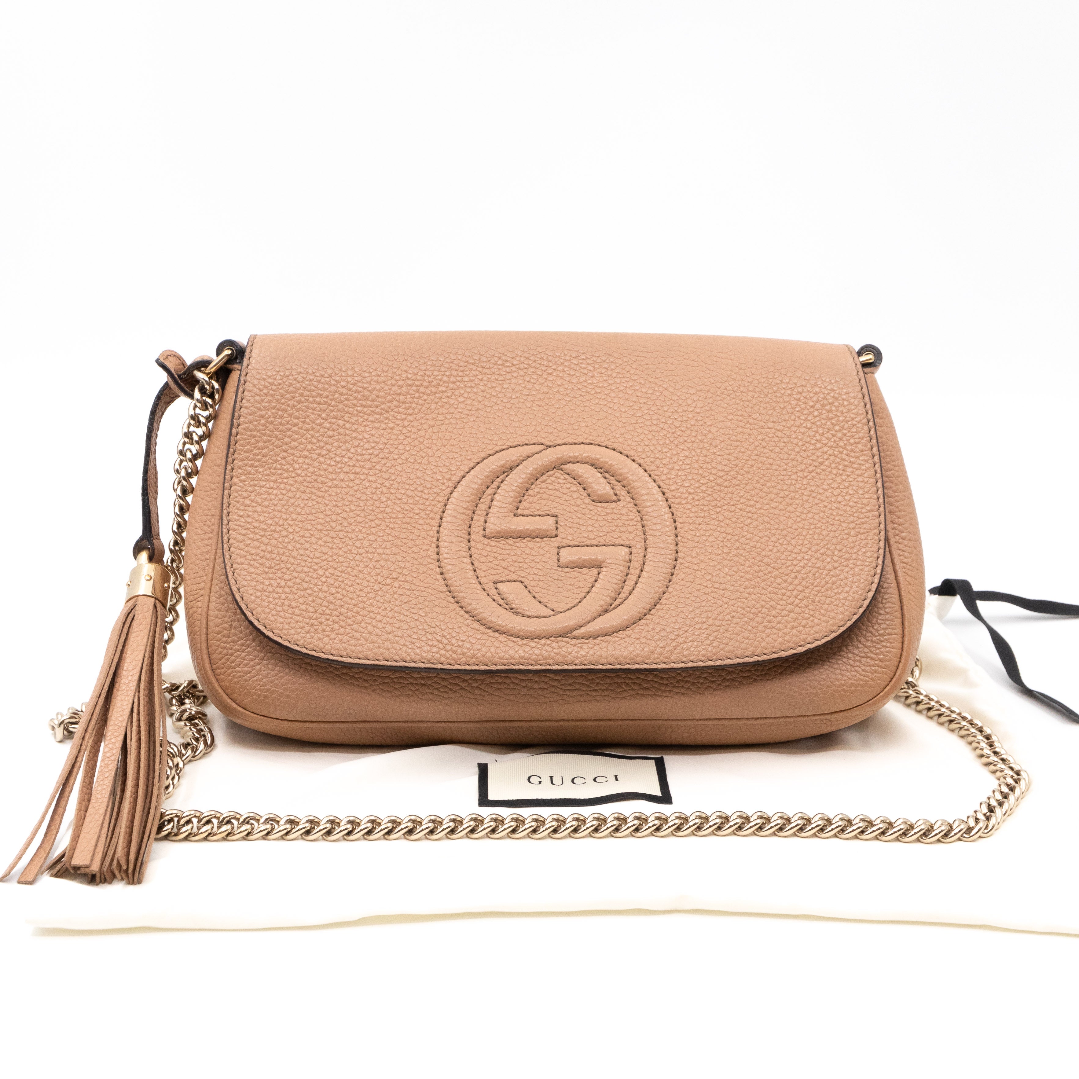 Soho Flap Chain Bag Beige Leather