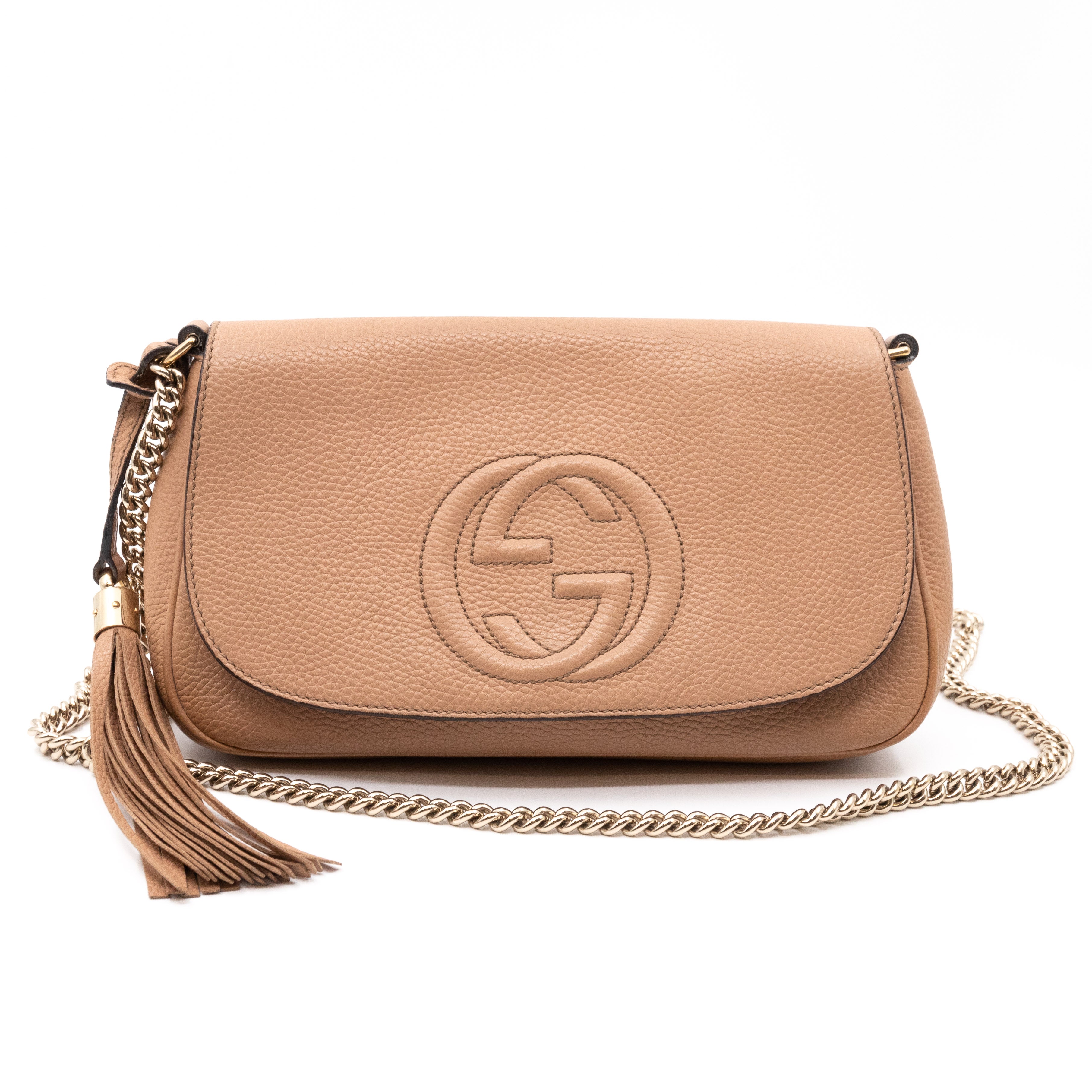 Soho Flap Chain Bag Beige Leather