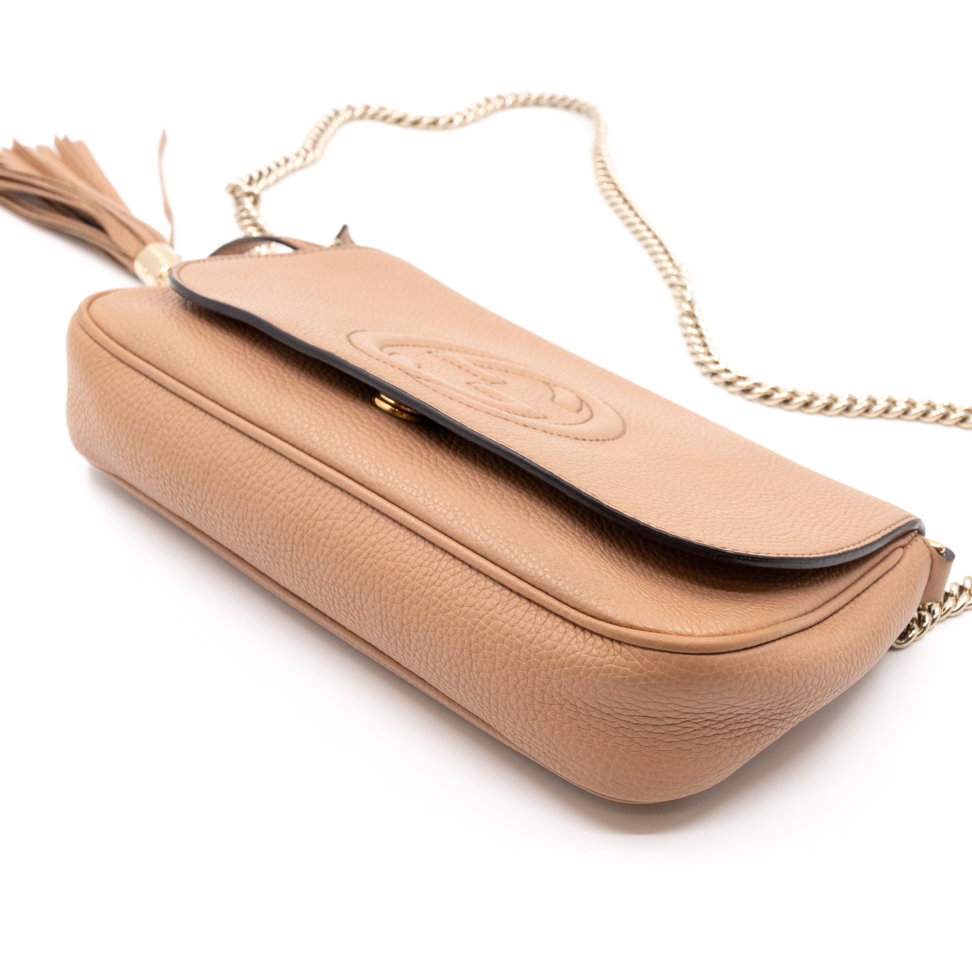Soho Flap Chain Bag Beige Leather