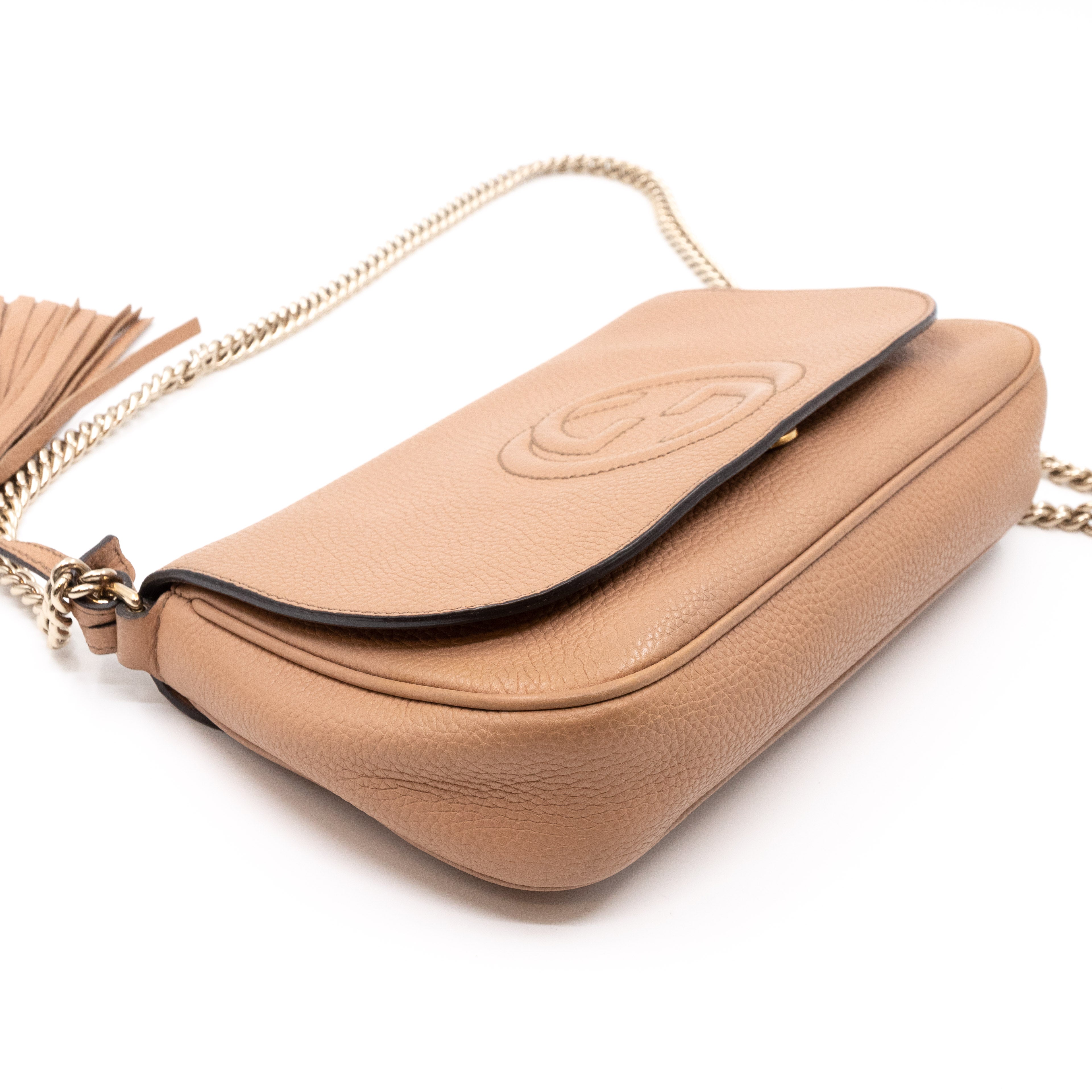 Soho Flap Chain Bag Beige Leather