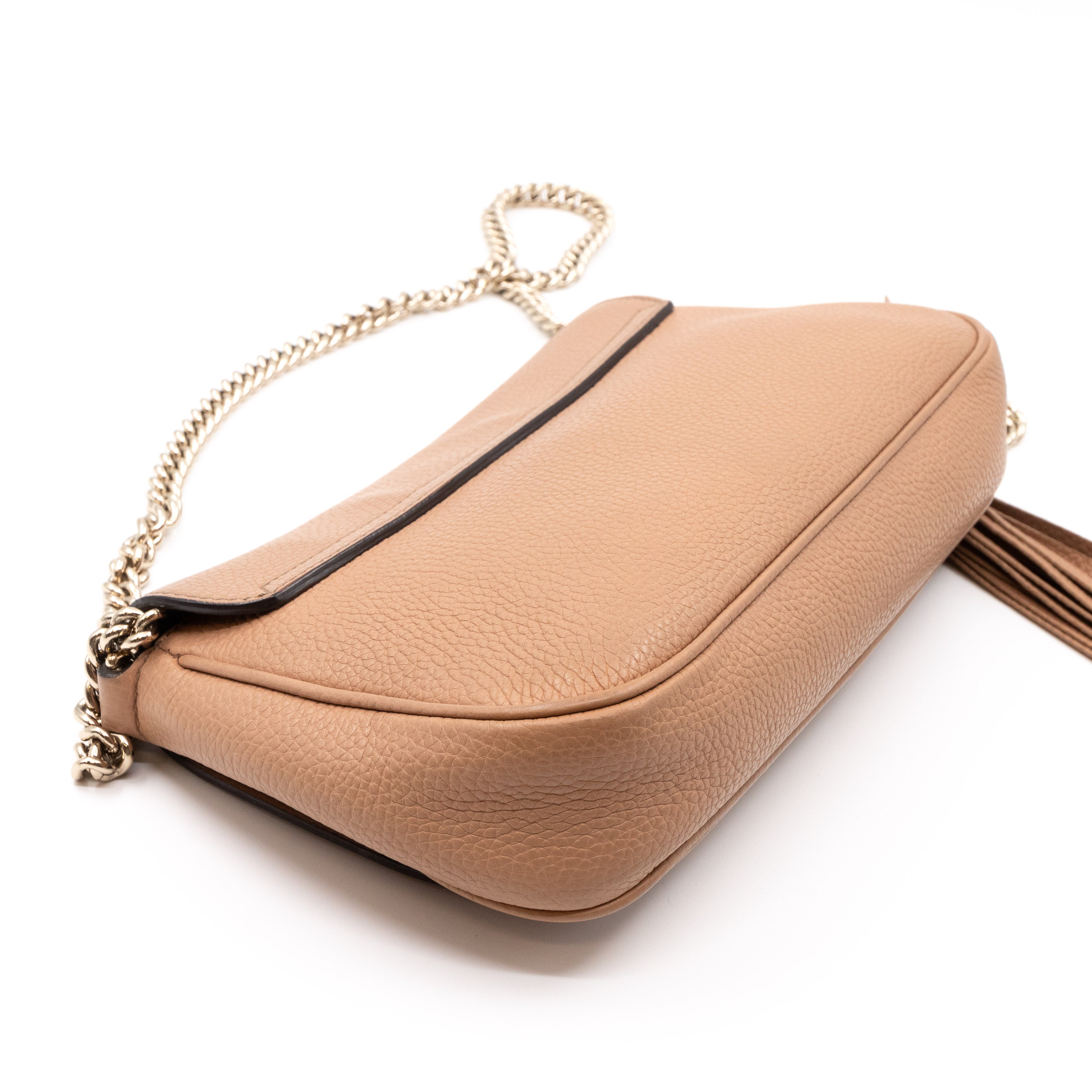Soho Flap Chain Bag Beige Leather