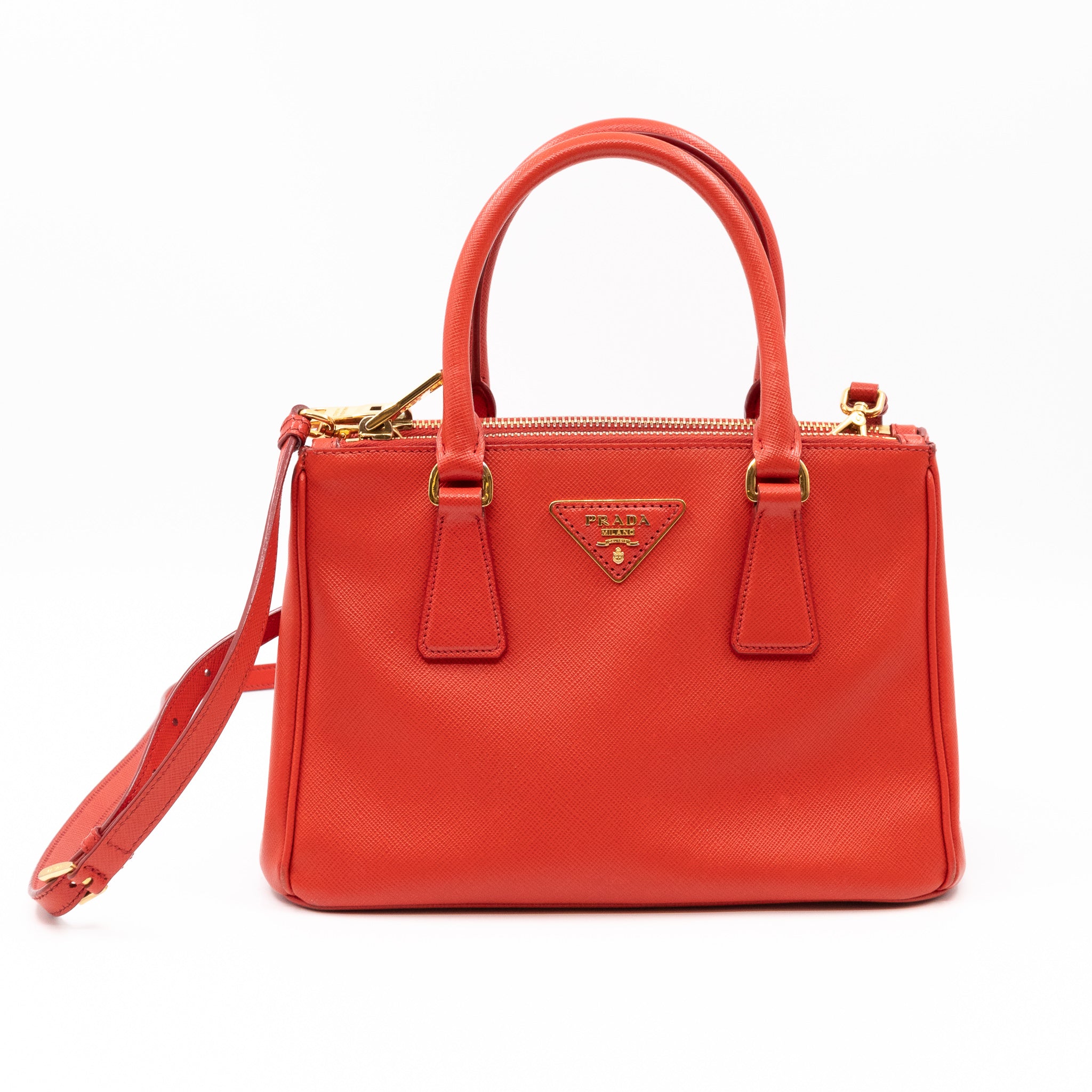 Galleria Small Double Zip Fiery Red Saffiano