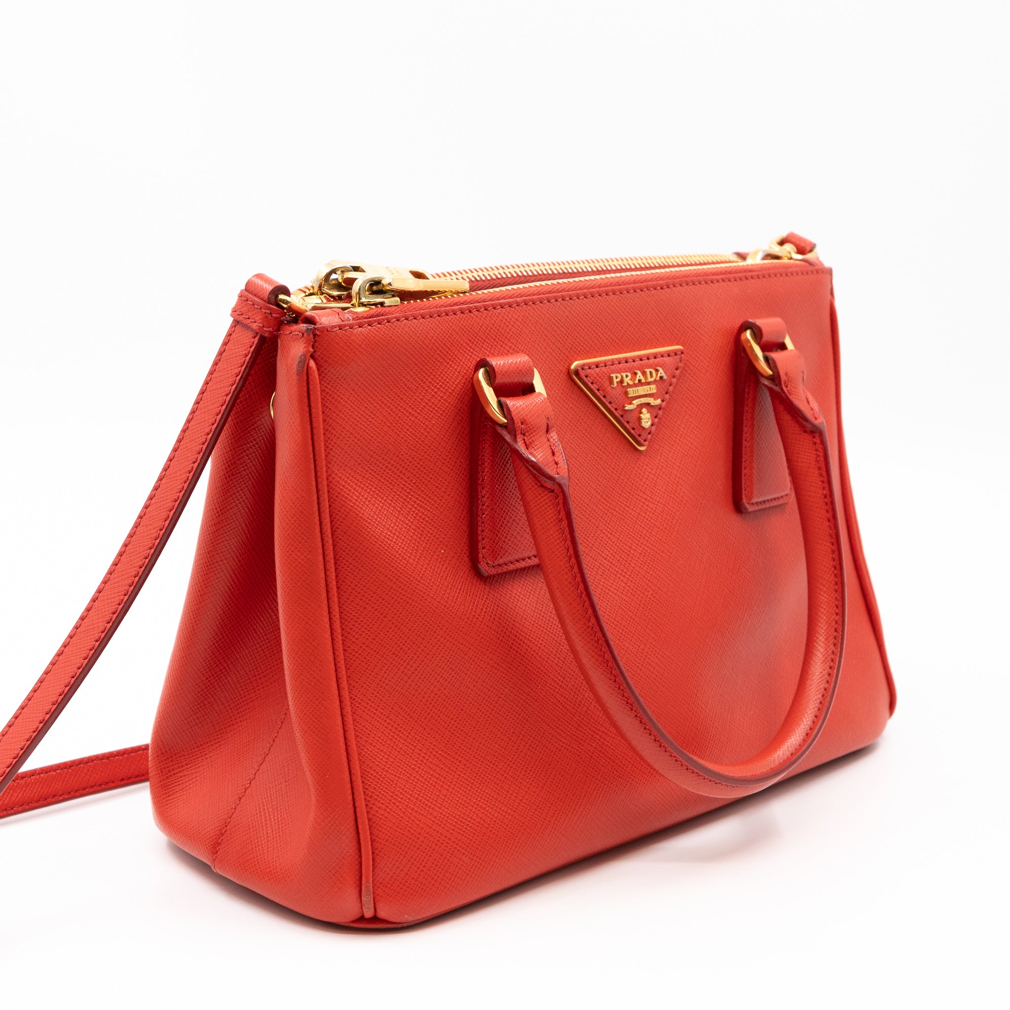 Galleria Small Double Zip Fiery Red Saffiano