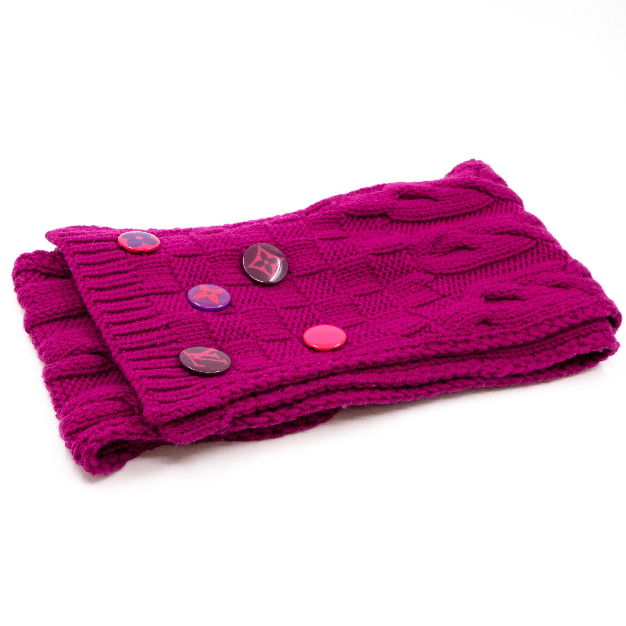 Cable Knit Button Scarf Purple Wool
