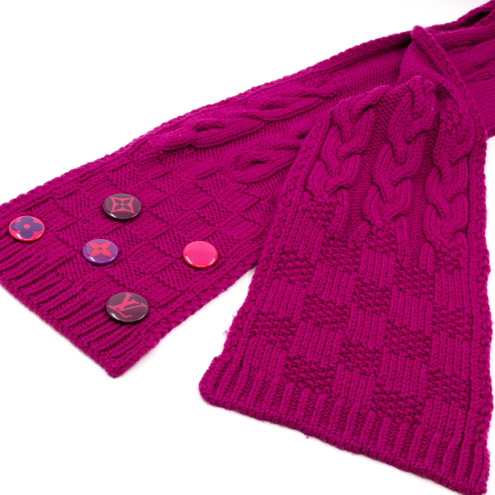 Cable Knit Button Scarf Purple Wool