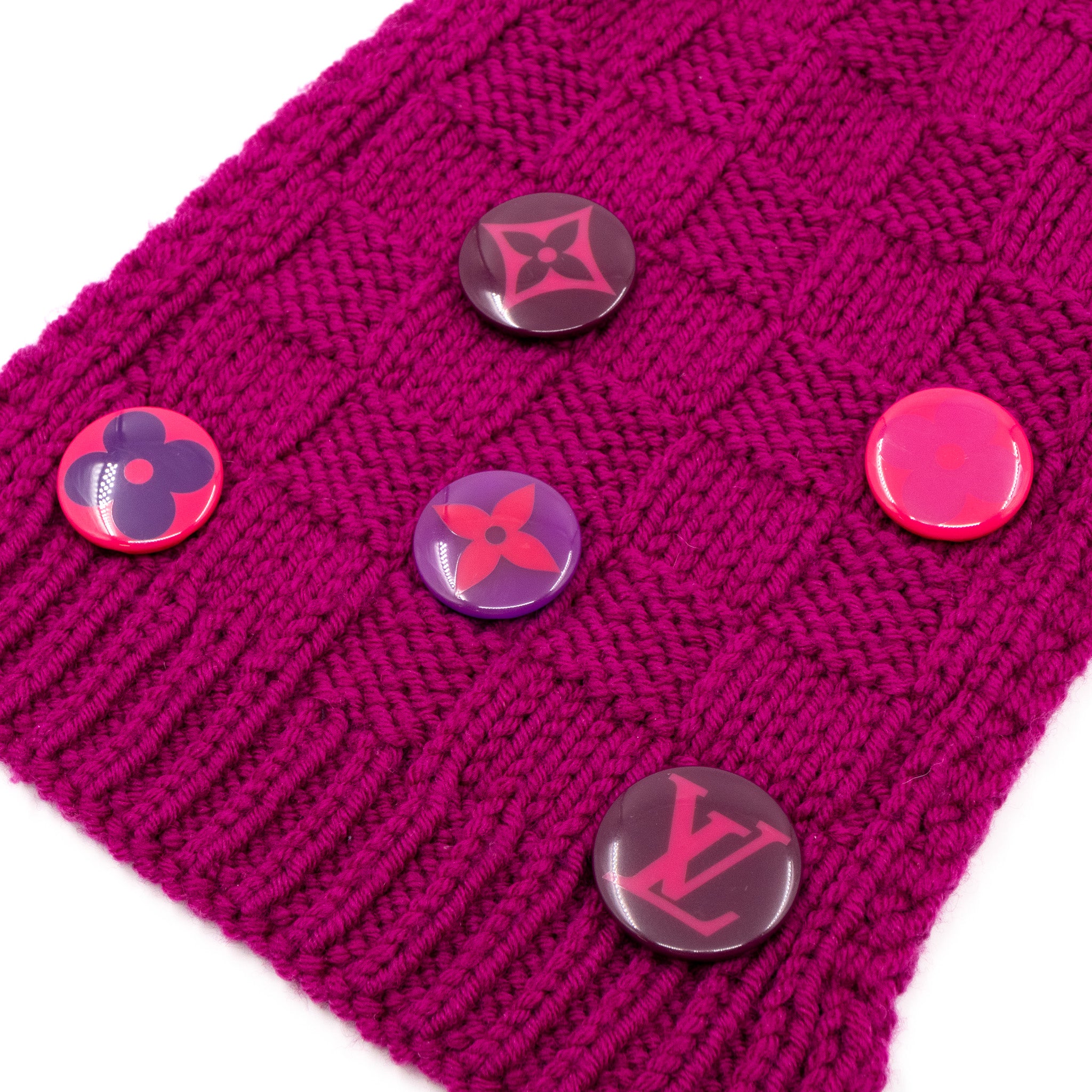 Cable Knit Button Scarf Purple Wool