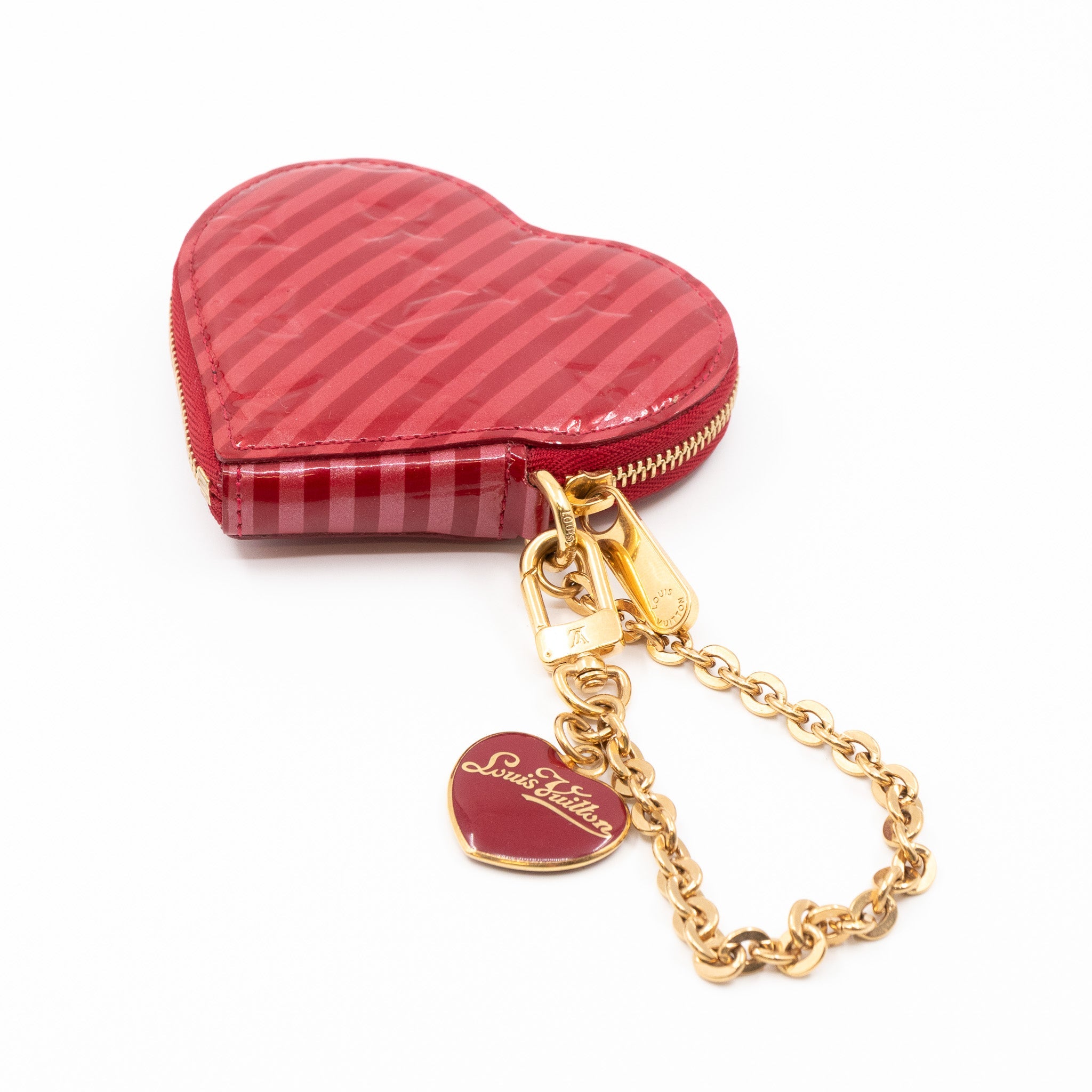 Heart Coin Purse Vernis Pomme D'Amour Rayures