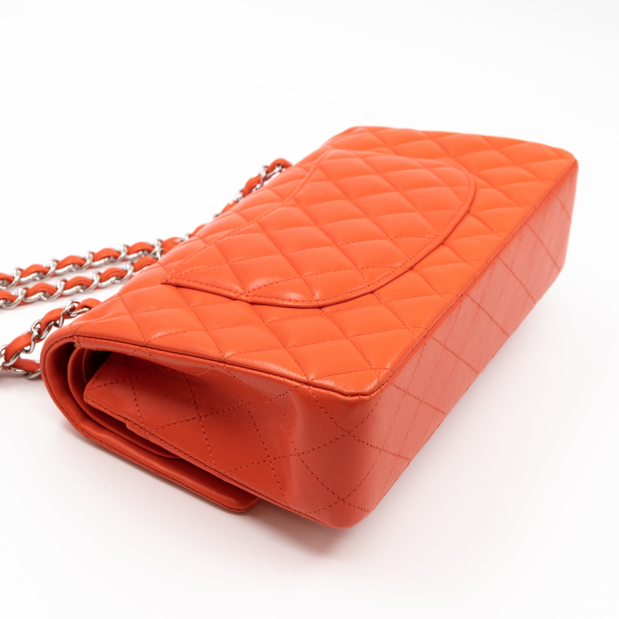 Classic Double Flap Bag Medium Orange Red Leather Silver