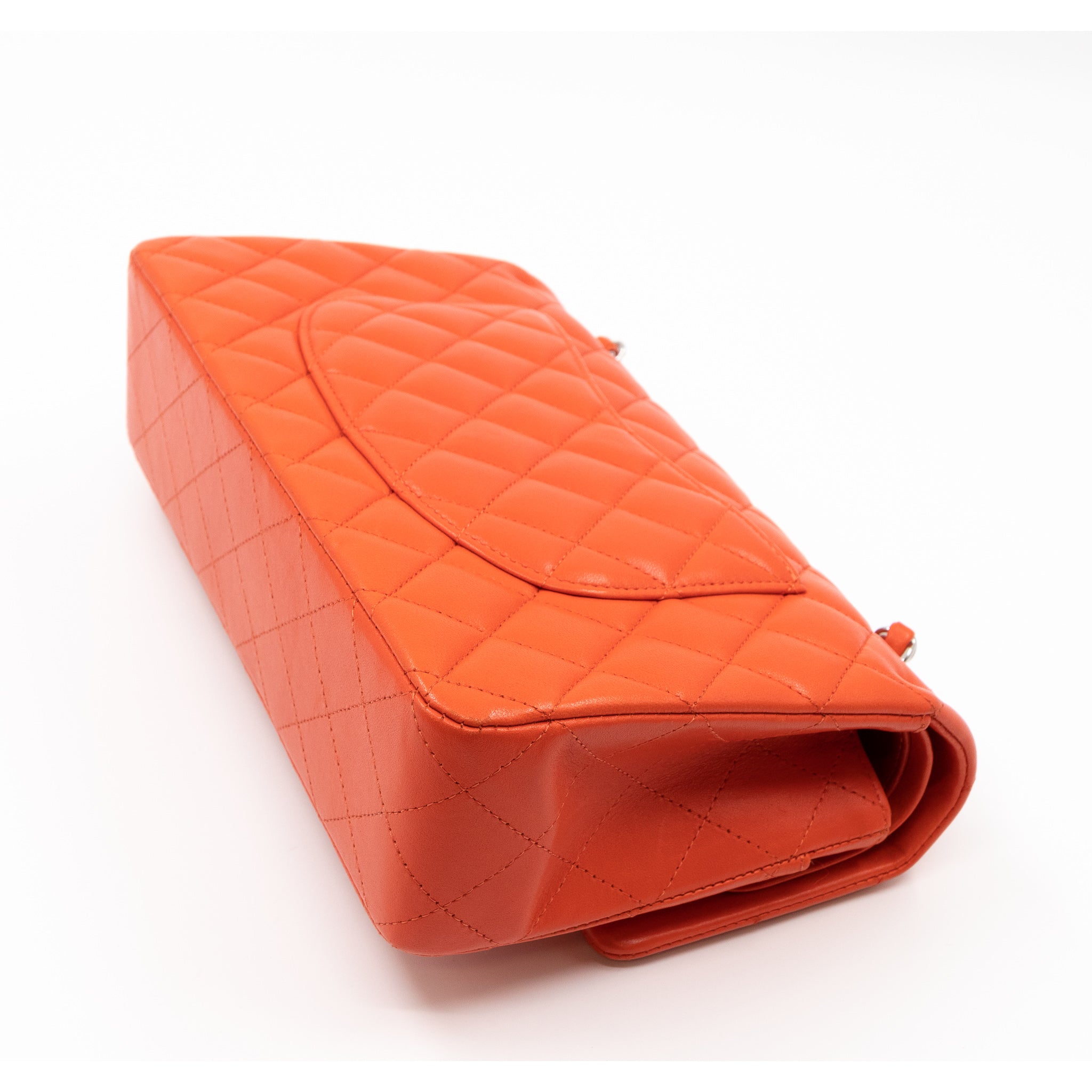 Classic Double Flap Bag Medium Orange Red Leather Silver