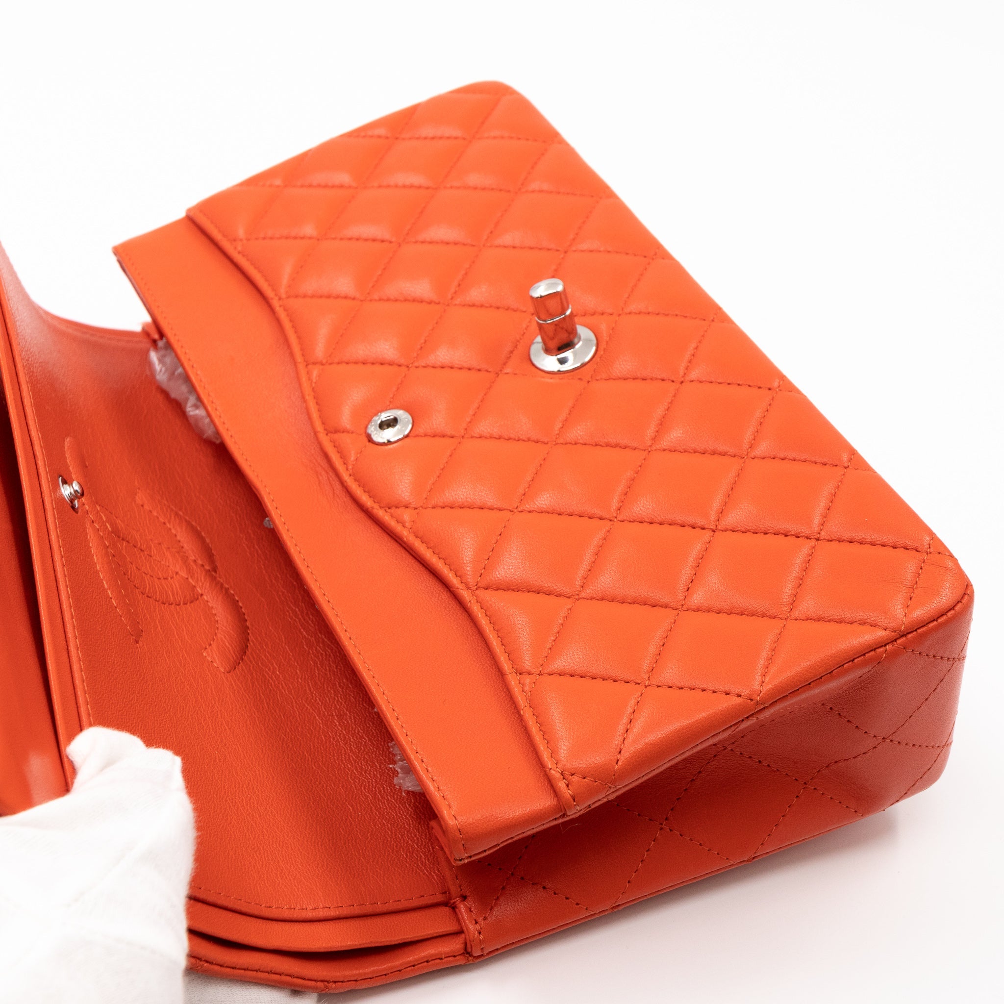 Classic Double Flap Bag Medium Orange Red Leather Silver