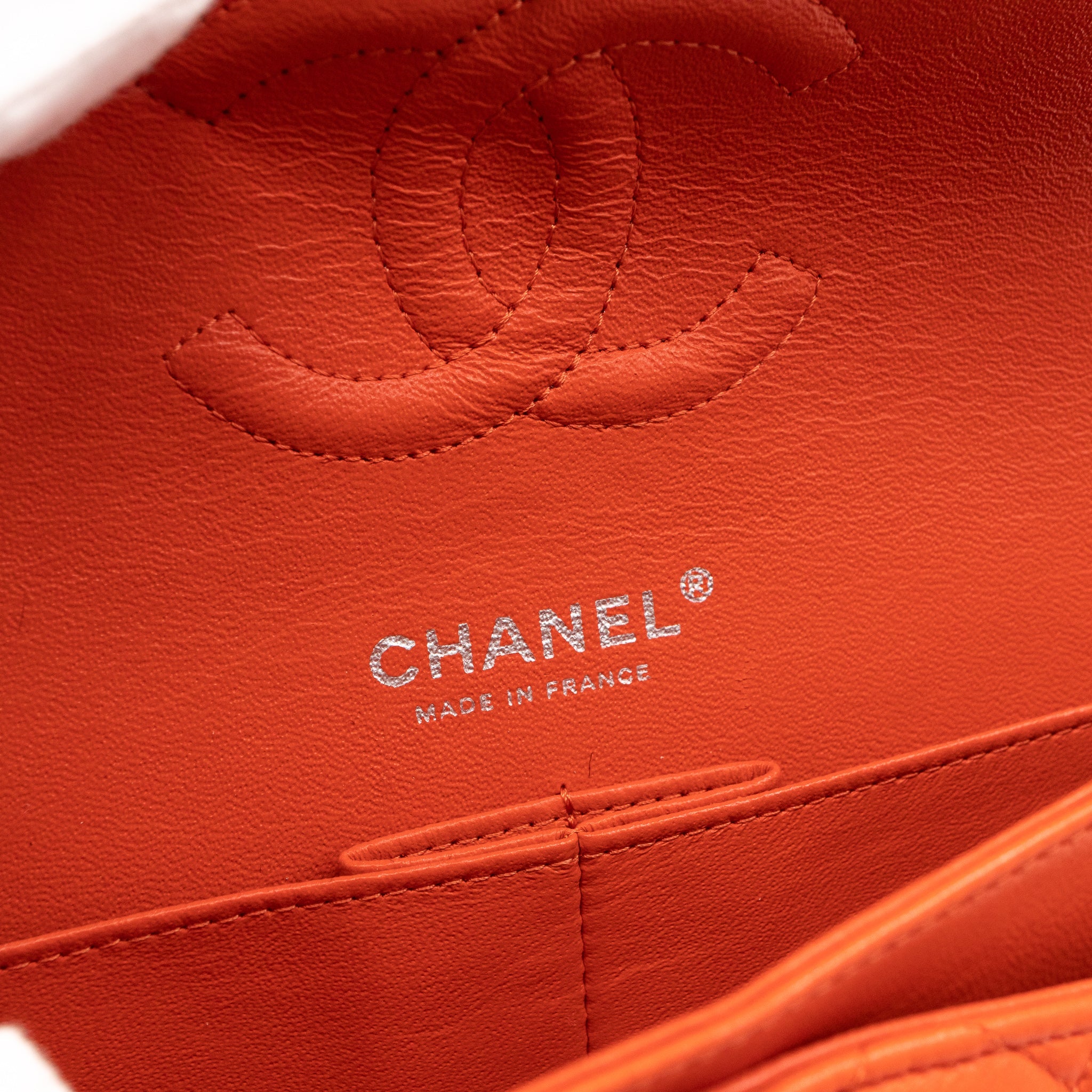 Classic Double Flap Bag Medium Orange Red Leather Silver