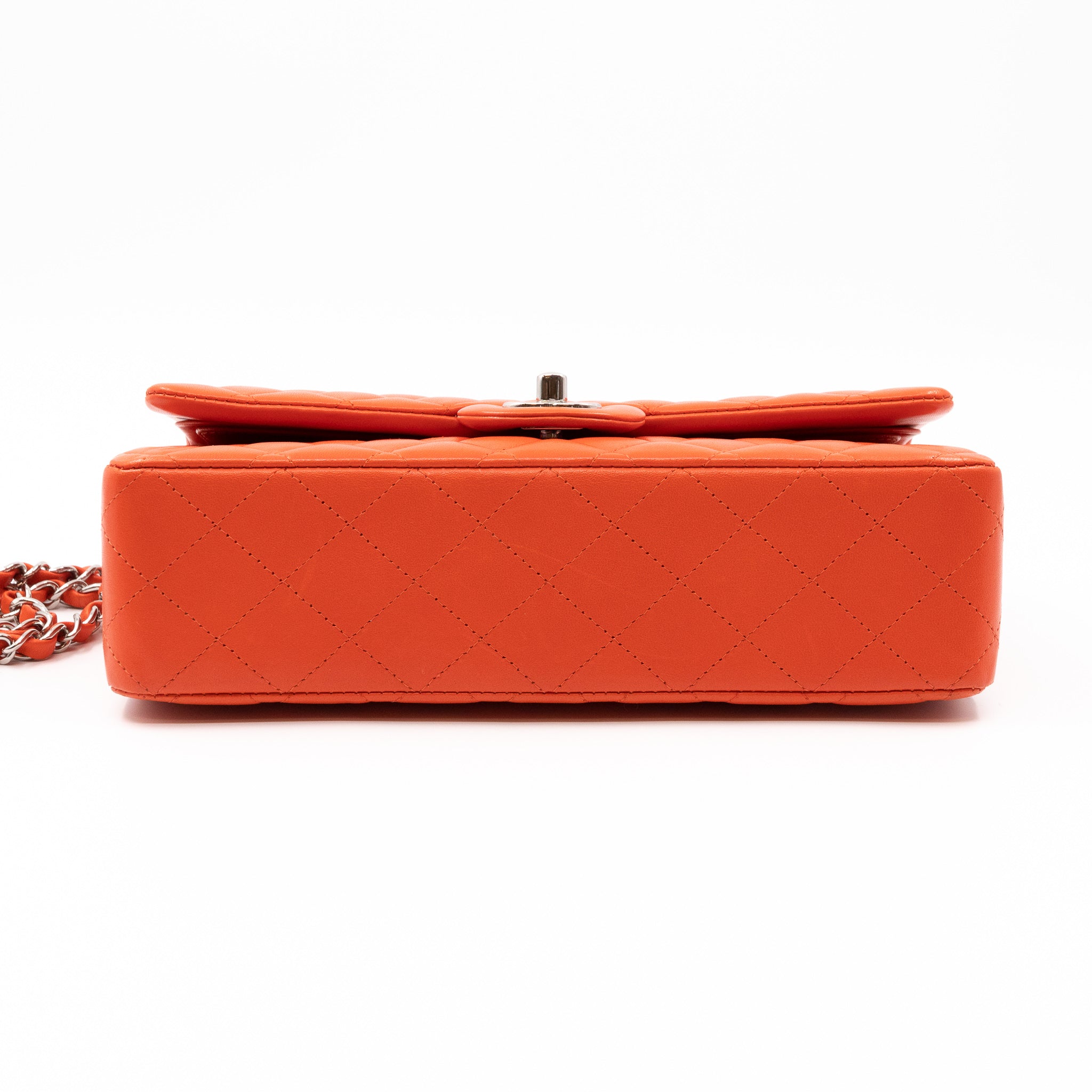 Classic Double Flap Bag Medium Orange Red Leather Silver