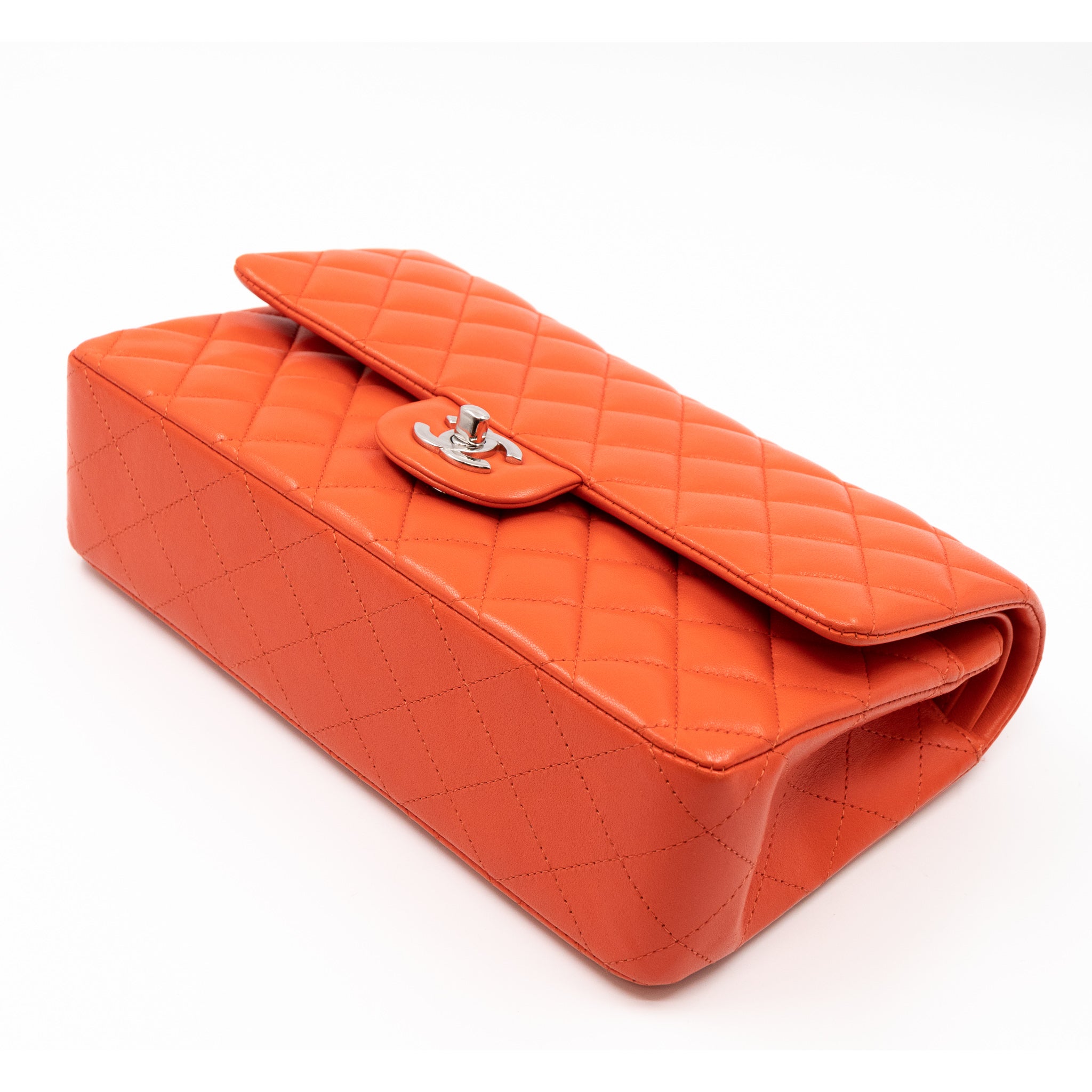 Classic Double Flap Bag Medium Orange Red Leather Silver