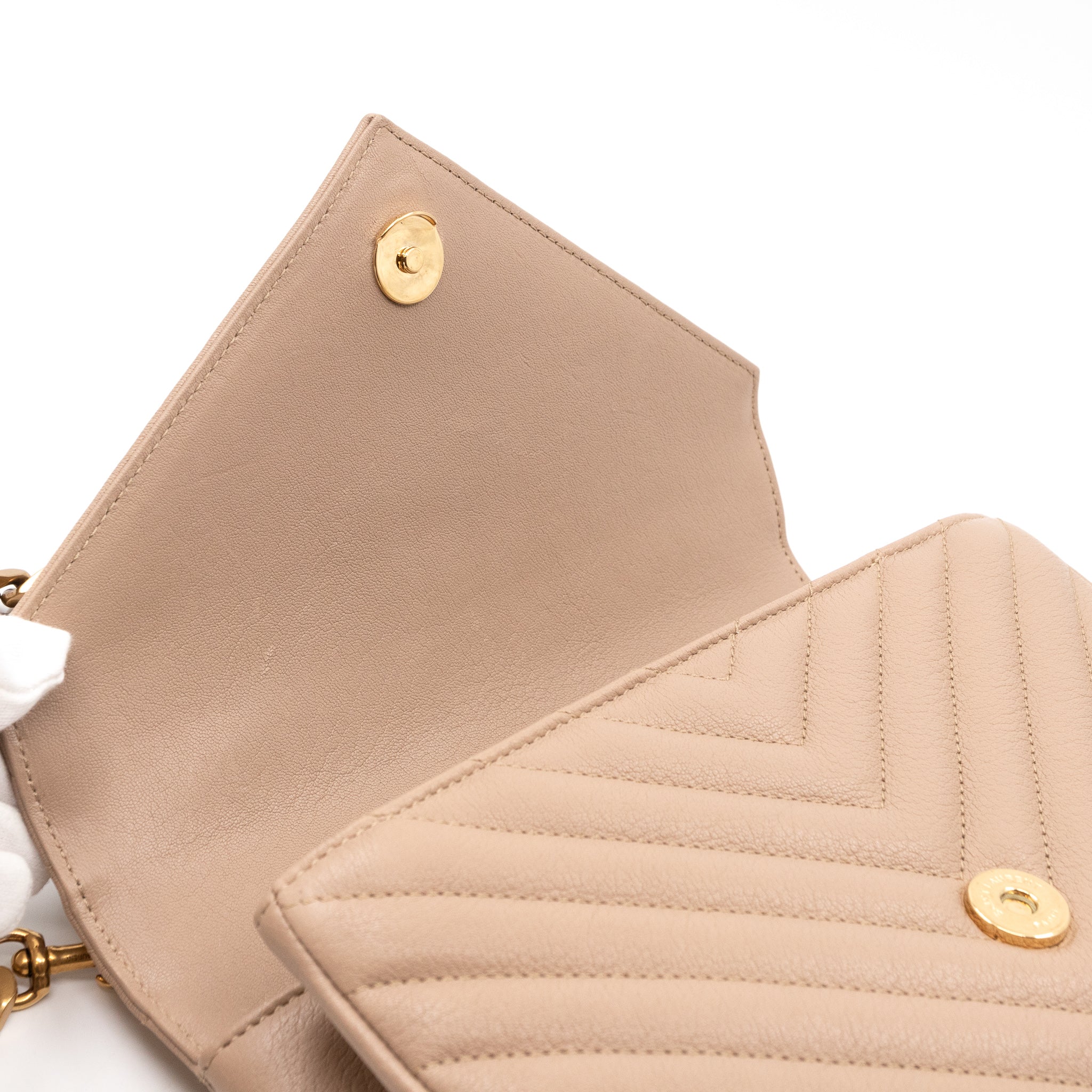 College Medium Chevron Quilted Dark Beige Leather