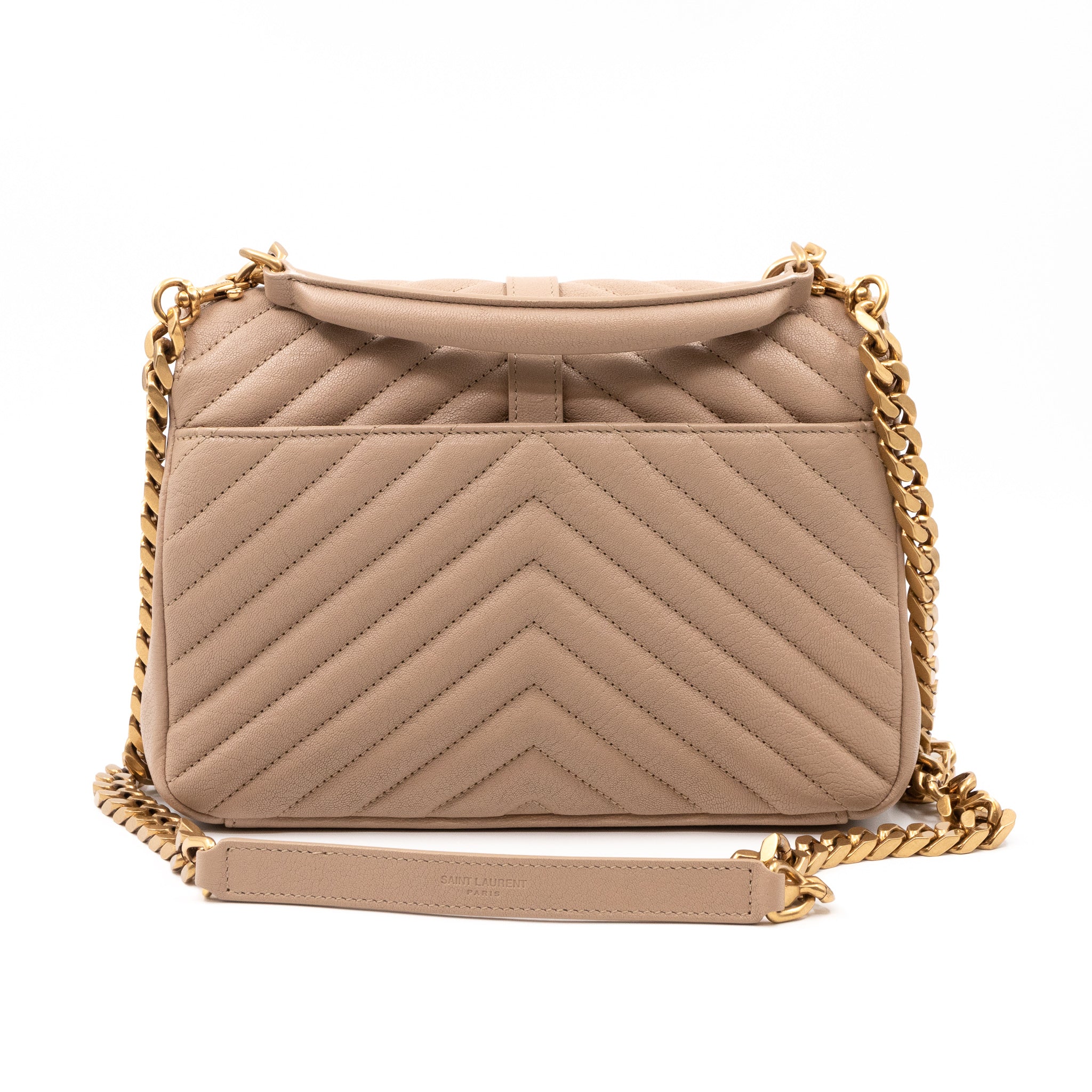 College Medium Chevron Quilted Dark Beige Leather