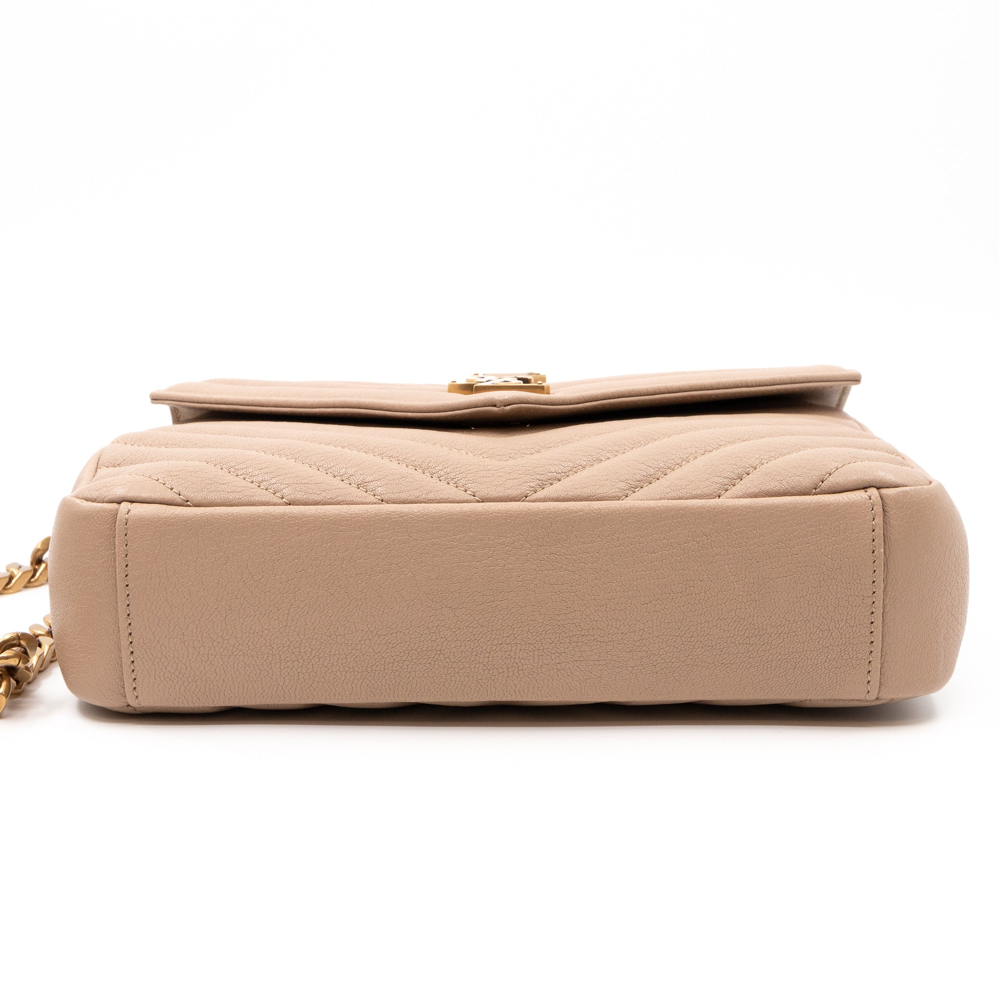 College Medium Chevron Quilted Dark Beige Leather