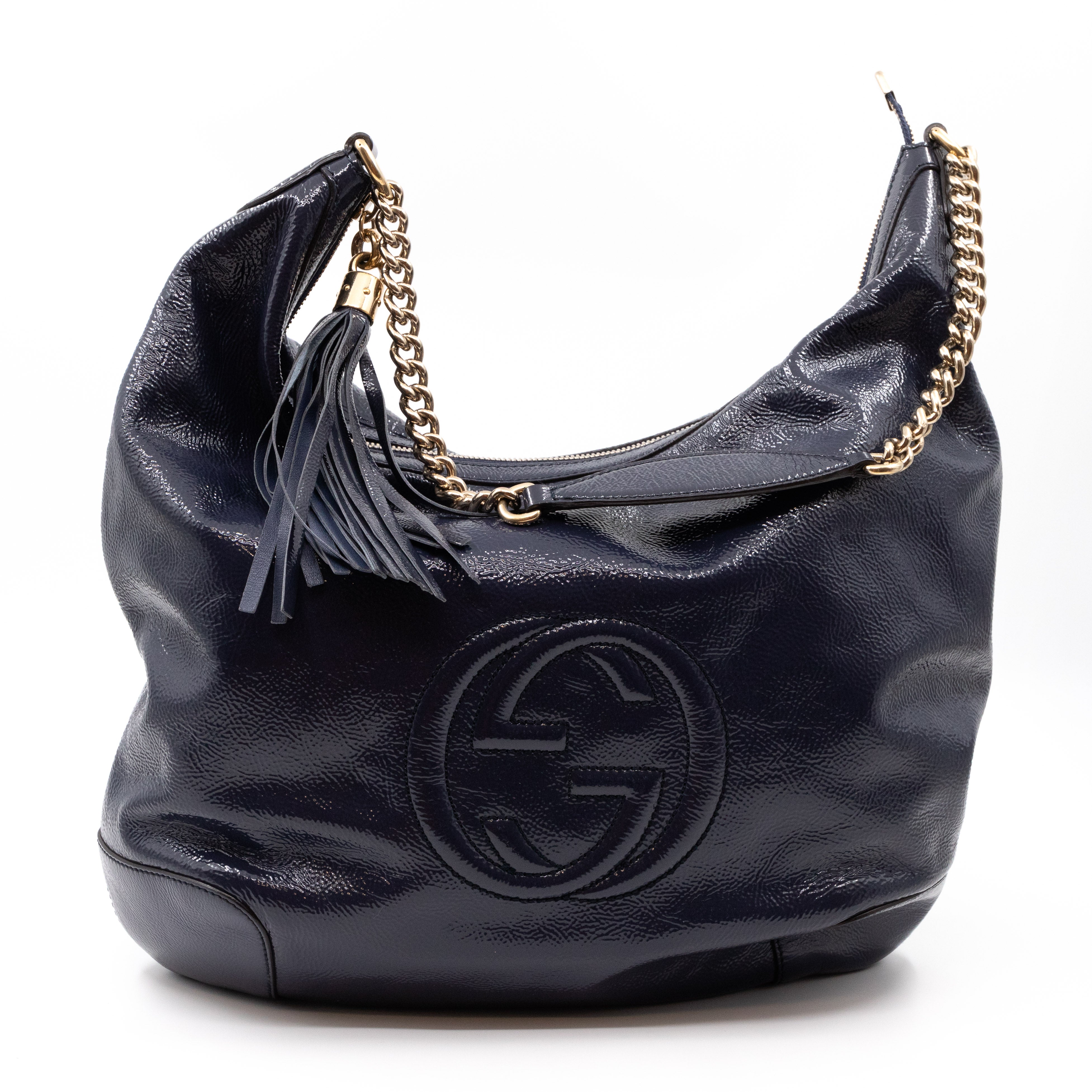 Soho Chain Hobo Crushed Patent Leather Blue