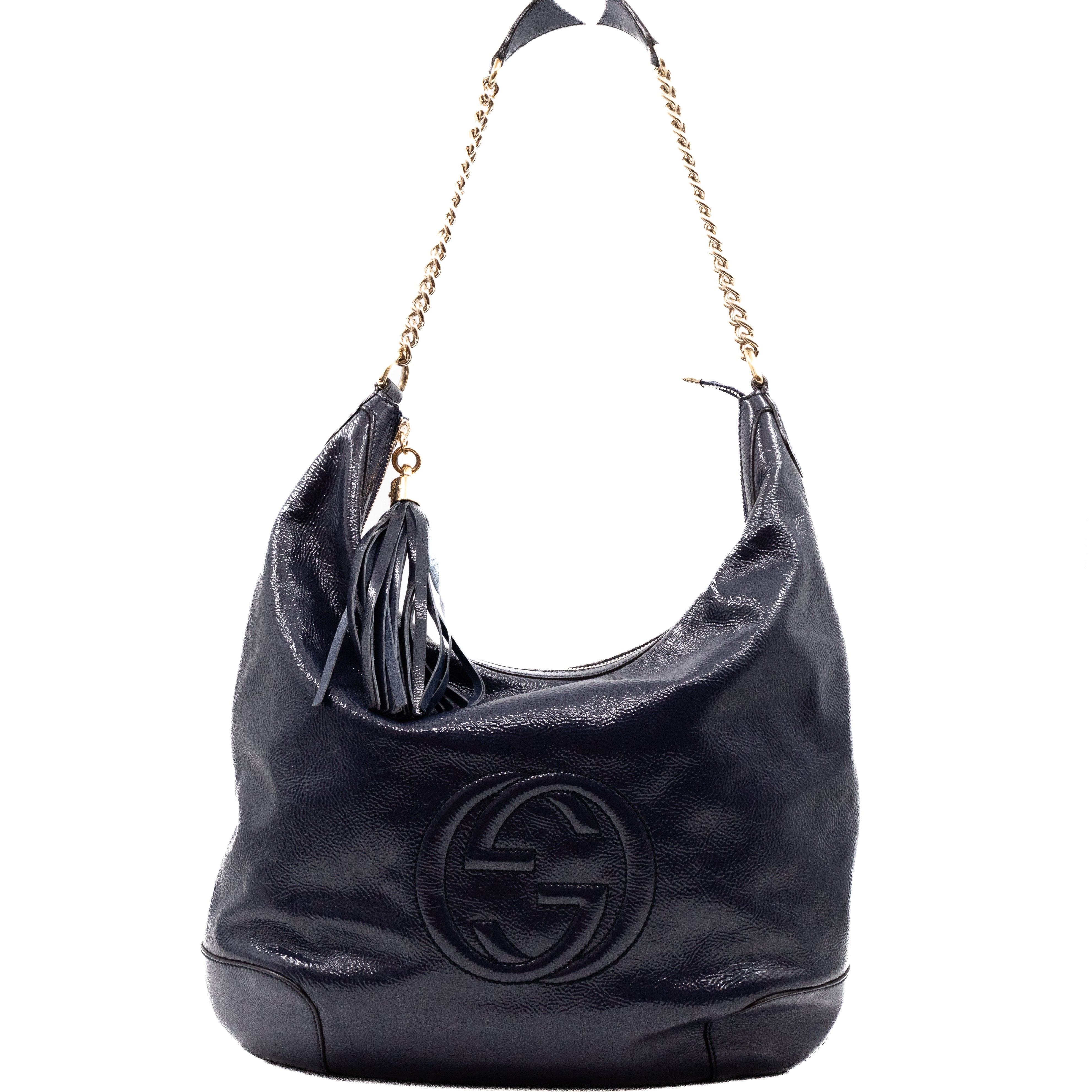 Soho Chain Hobo Crushed Patent Leather Blue
