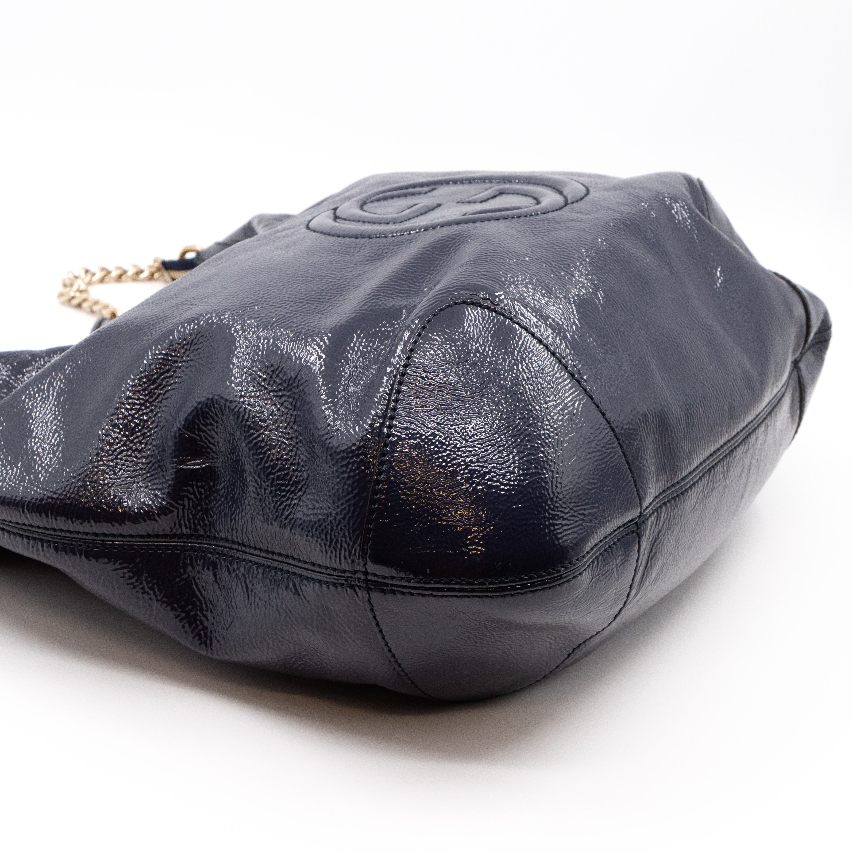 Soho Chain Hobo Crushed Patent Leather Blue